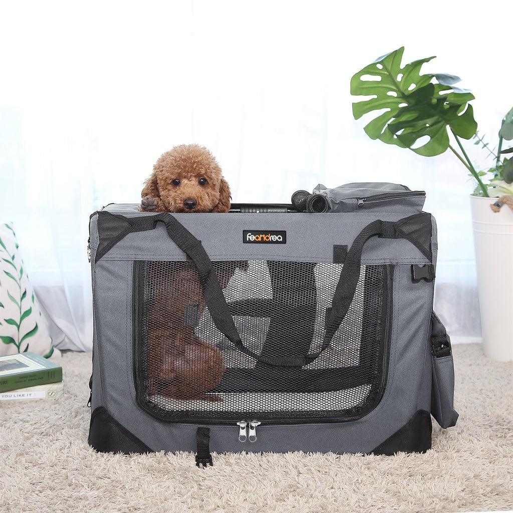 FEANDREA Dog Kennel Transport Box Folding Fabric Pet Carrier 60cm Grey - Pet Parlour Australia