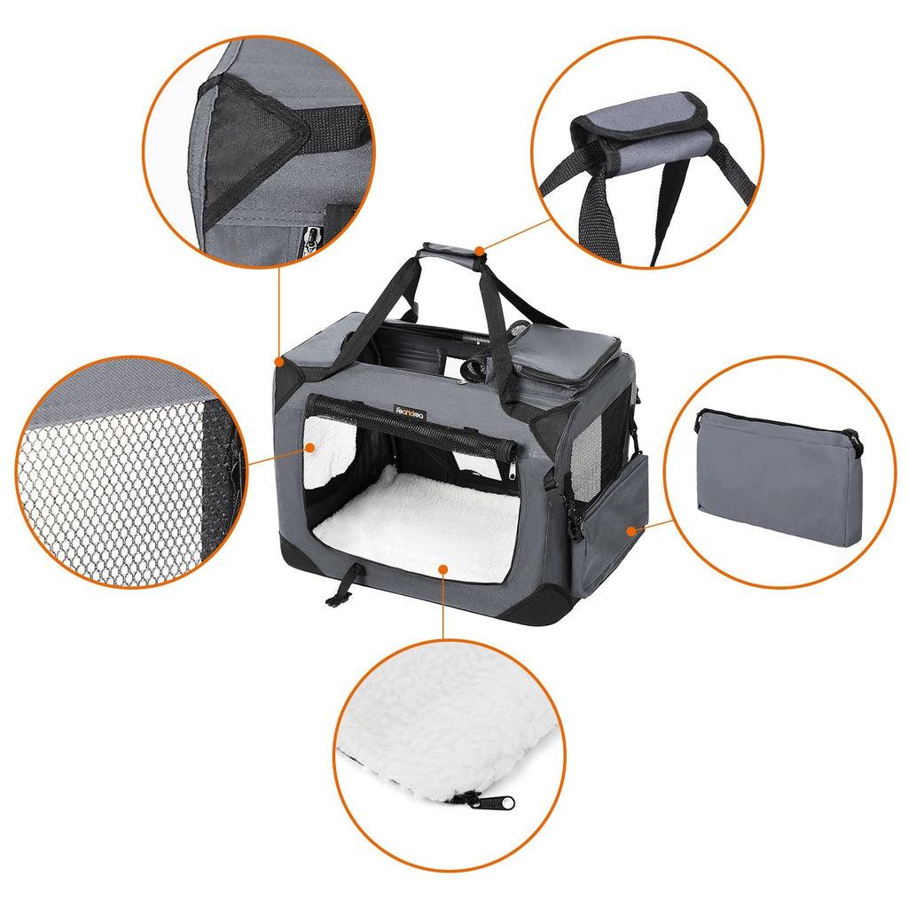 FEANDREA Dog Kennel Transport Box Folding Fabric Pet Carrier 60cm Grey - Pet Parlour Australia