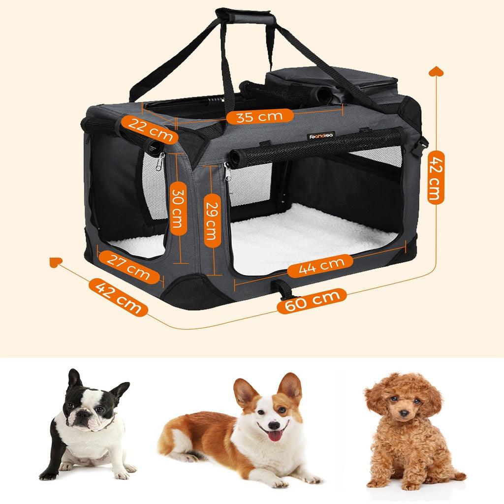 FEANDREA Dog Kennel Transport Box Folding Fabric Pet Carrier 60cm Grey - Pet Parlour Australia