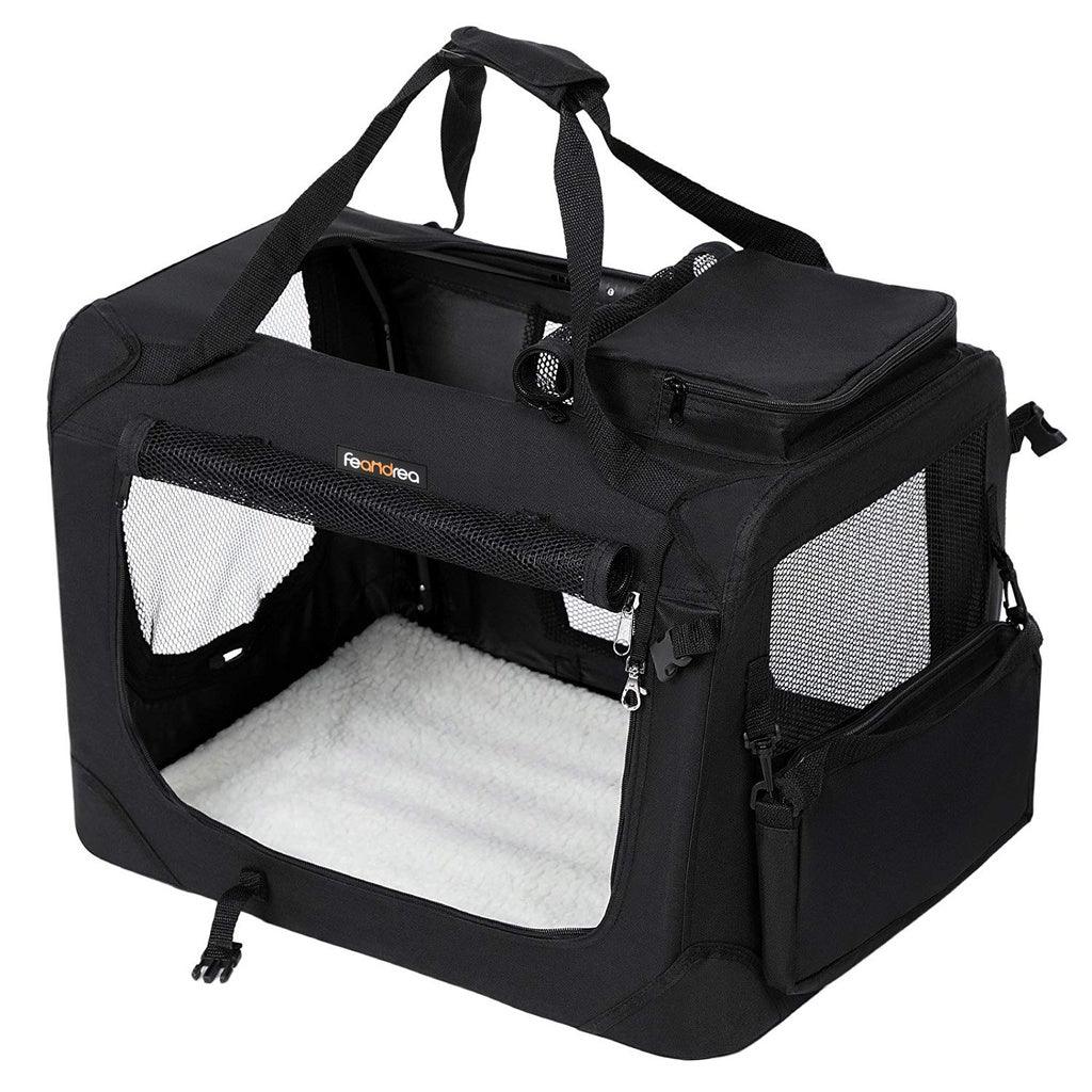 FEANDREA Dog Kennel Transport Box Folding Fabric Pet Carrier 60cm Black - Pet Parlour Australia