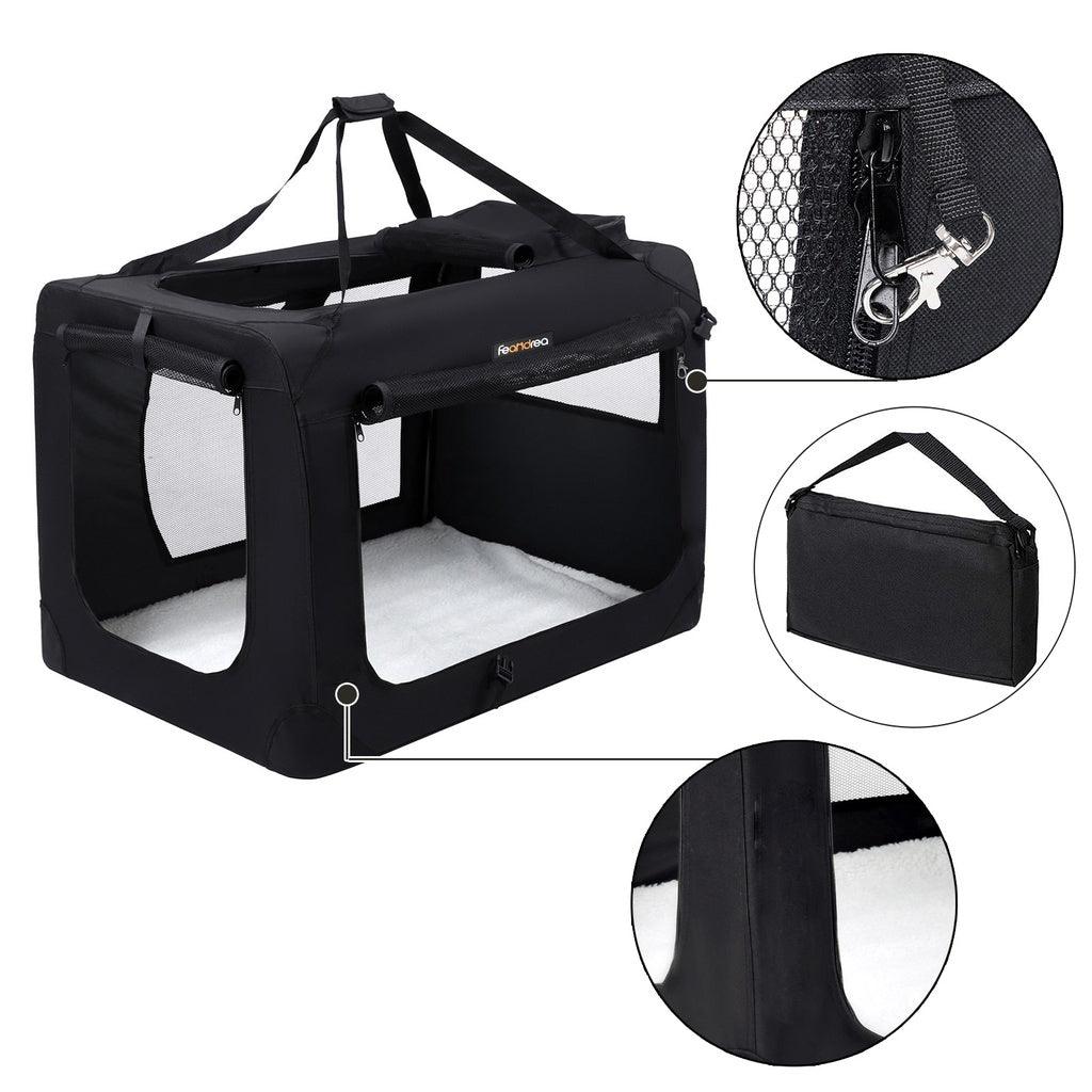 FEANDREA Dog Kennel Transport Box Folding Fabric Pet Carrier 60cm Black - Pet Parlour Australia