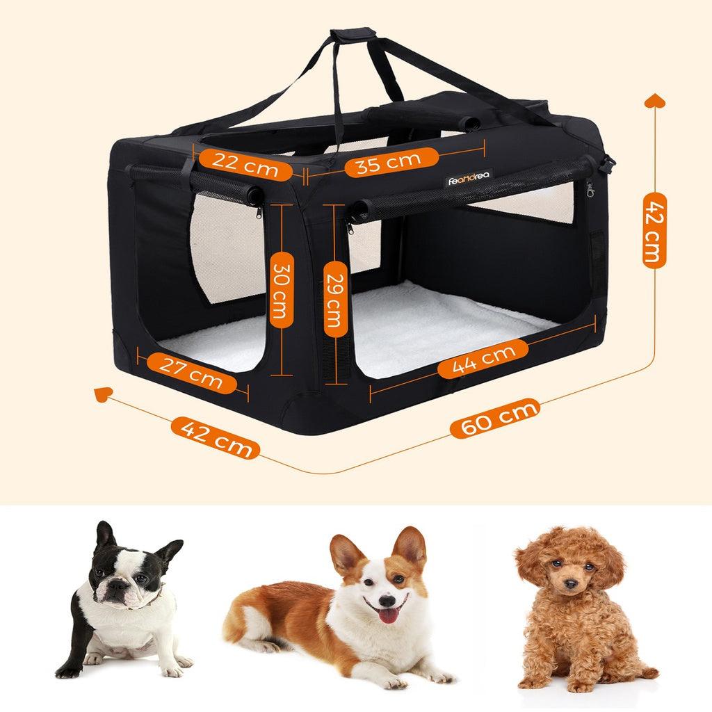 FEANDREA Dog Kennel Transport Box Folding Fabric Pet Carrier 60cm Black - Pet Parlour Australia