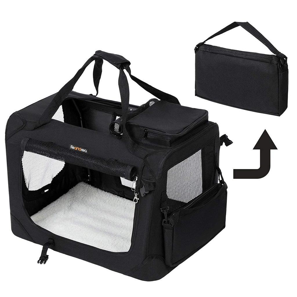 FEANDREA Dog Kennel Transport Box Folding Fabric Pet Carrier 60cm Black - Pet Parlour Australia