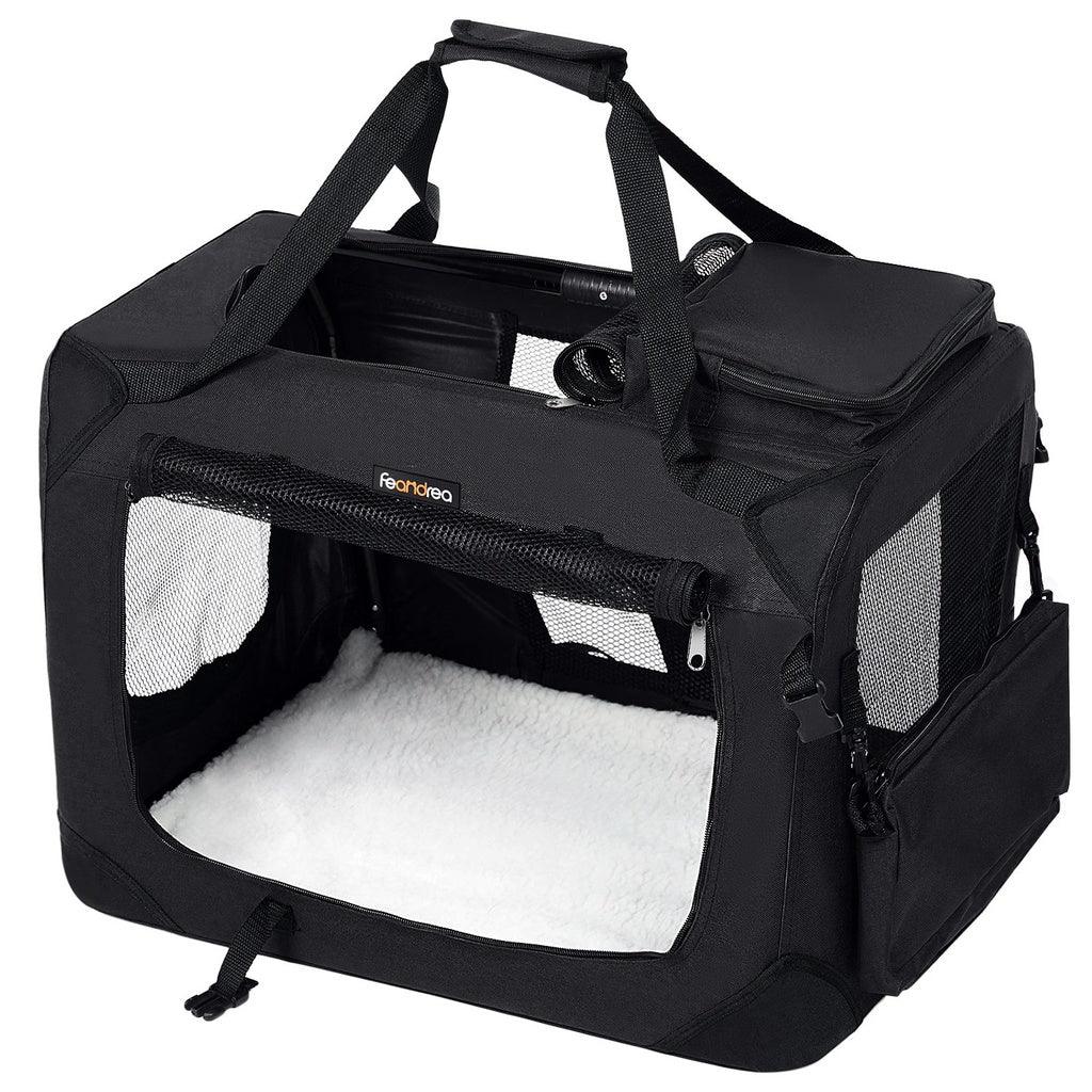 FEANDREA Dog Kennel Transport Box Folding Fabric Pet Carrier 70cm Black - Pet Parlour Australia