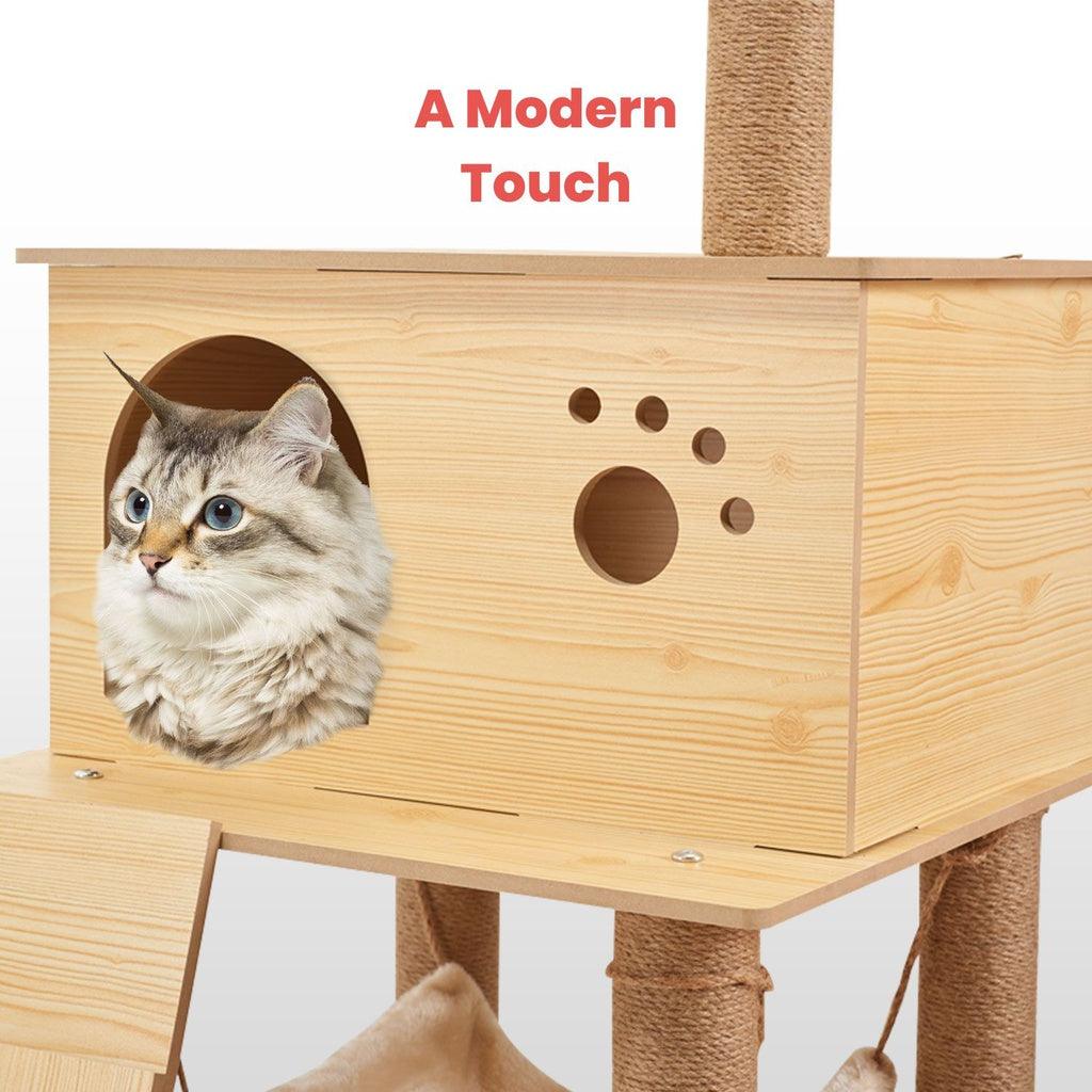 FLOOFI 130cm Wooden Cat Tree FI-CT-155-BJ - Pet Parlour Australia