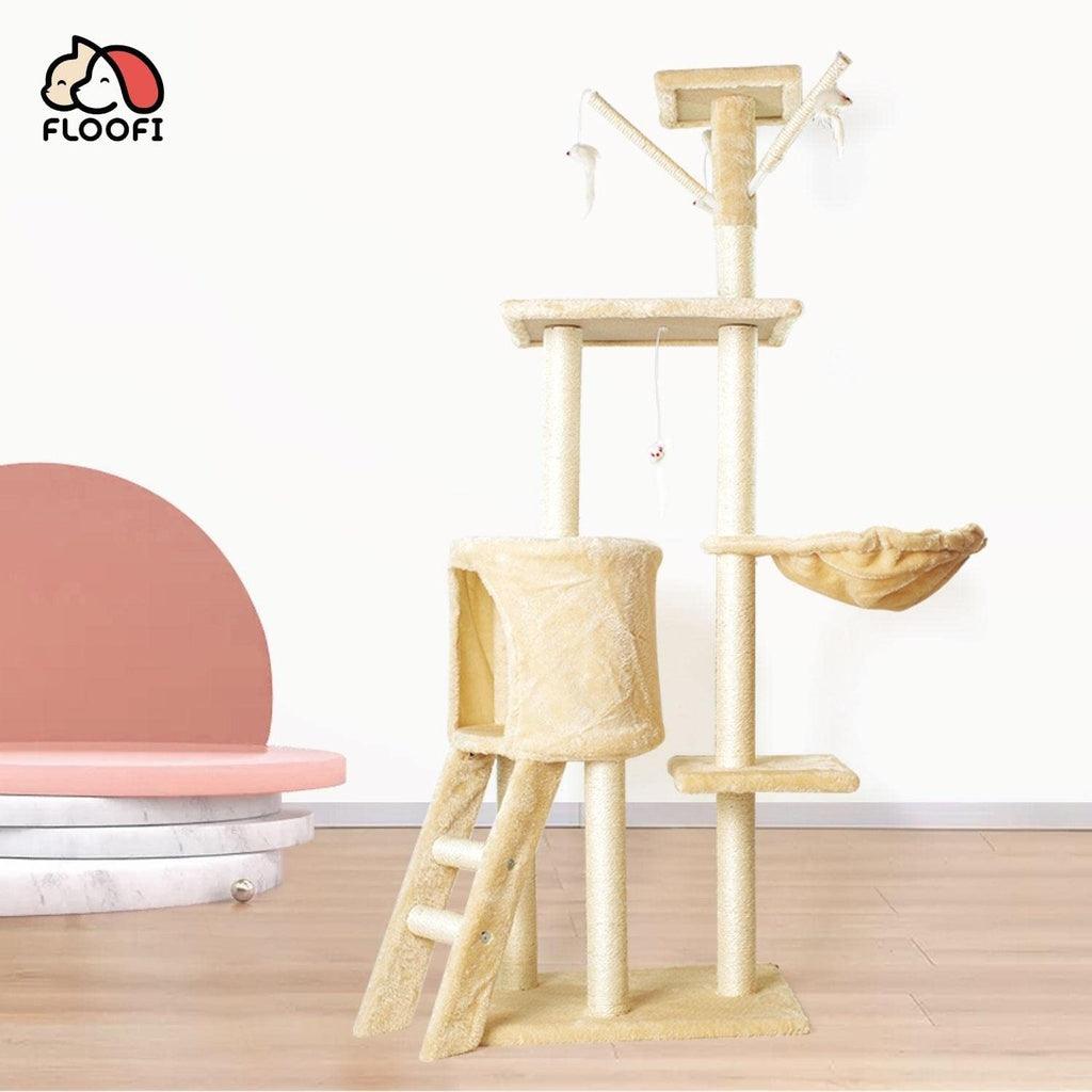 Floofi 138cm 5 Layer Plush Cat Condo Cat Tree Beige FI-CT-158-MM - Pet Parlour Australia