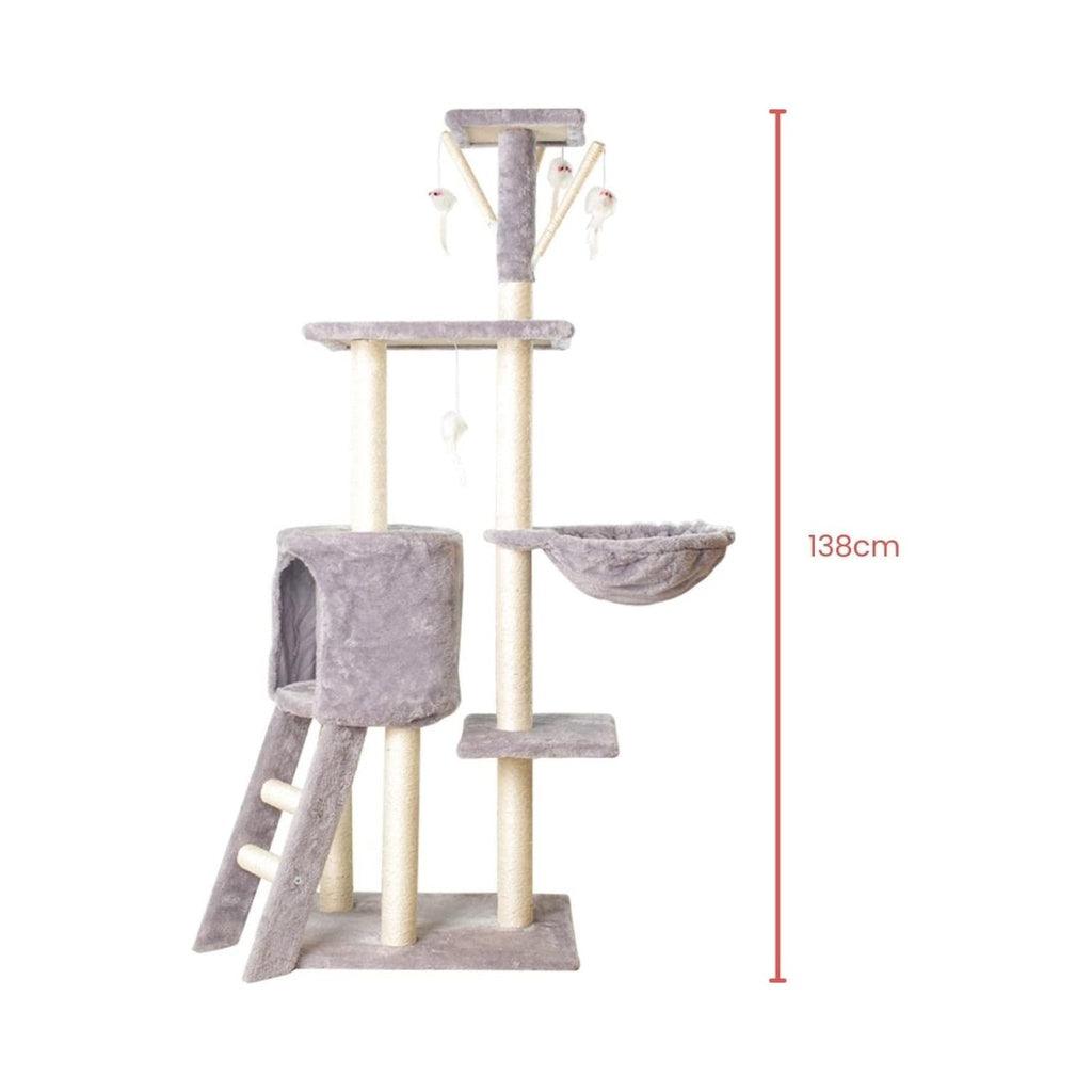 Floofi 138cm 5 Layer Plush Cat Condo Cat Tree Light Grey FI-CT-160-MM - Pet Parlour Australia