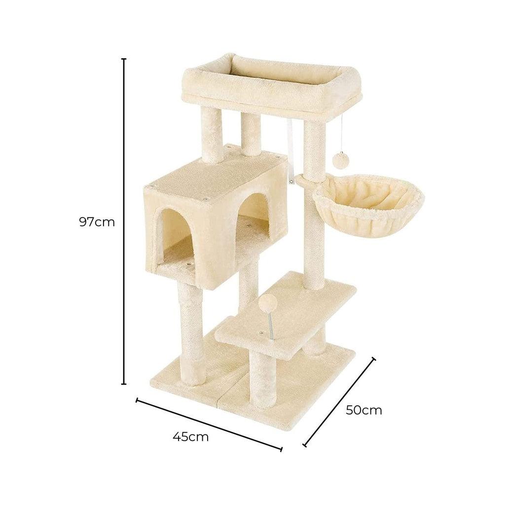 Floofi 97cm Adjustable Base Plush Cat Tree Beige FI-CT-165-ZZ - Pet Parlour Australia