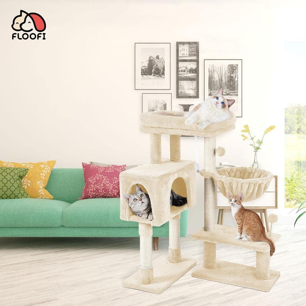 Floofi 97cm Adjustable Base Plush Cat Tree Beige FI-CT-165-ZZ - Pet Parlour Australia