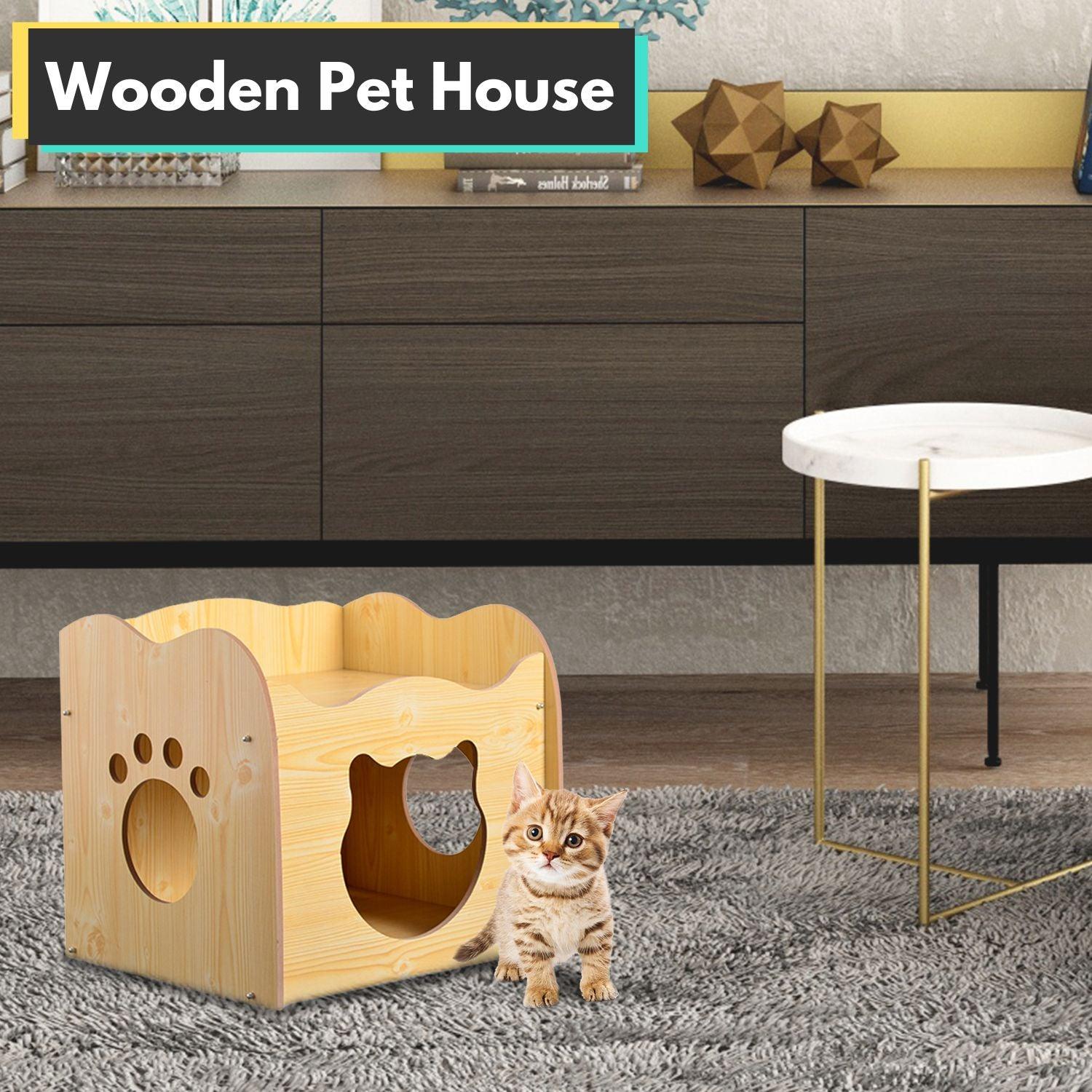 Floofi Pet House Wooden Cat Paw Shape Hole (Yellow) PT-PH-205-YS - Pet Parlour Australia