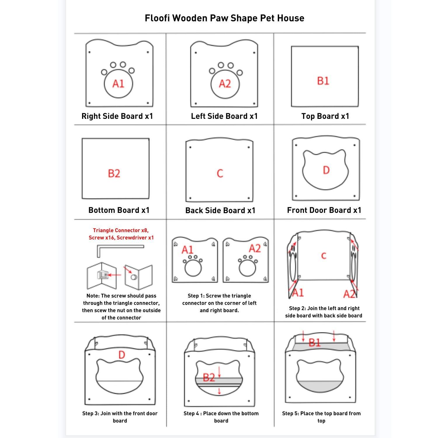 Floofi Pet House Wooden Cat Paw Shape Hole (Yellow) PT-PH-205-YS - Pet Parlour Australia