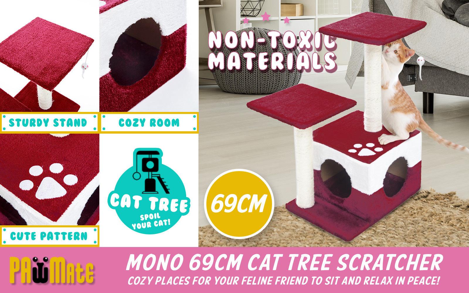 Paw Mate 69cm Red Cat Tree Mono Multi Level Scratcher - Pet Parlour Australia