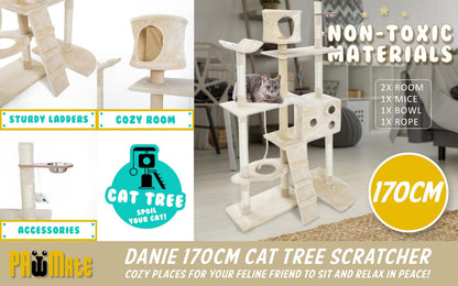 Paw Mate 170cm Beige Cat Tree Danie Multi Level Scratcher - Pet Parlour Australia