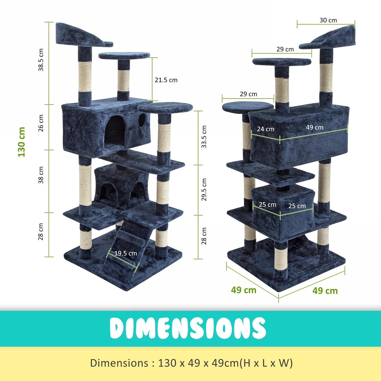 Paw Mate 130cm Blue Cat Tree Soho Multi Level Scratcher - Pet Parlour Australia