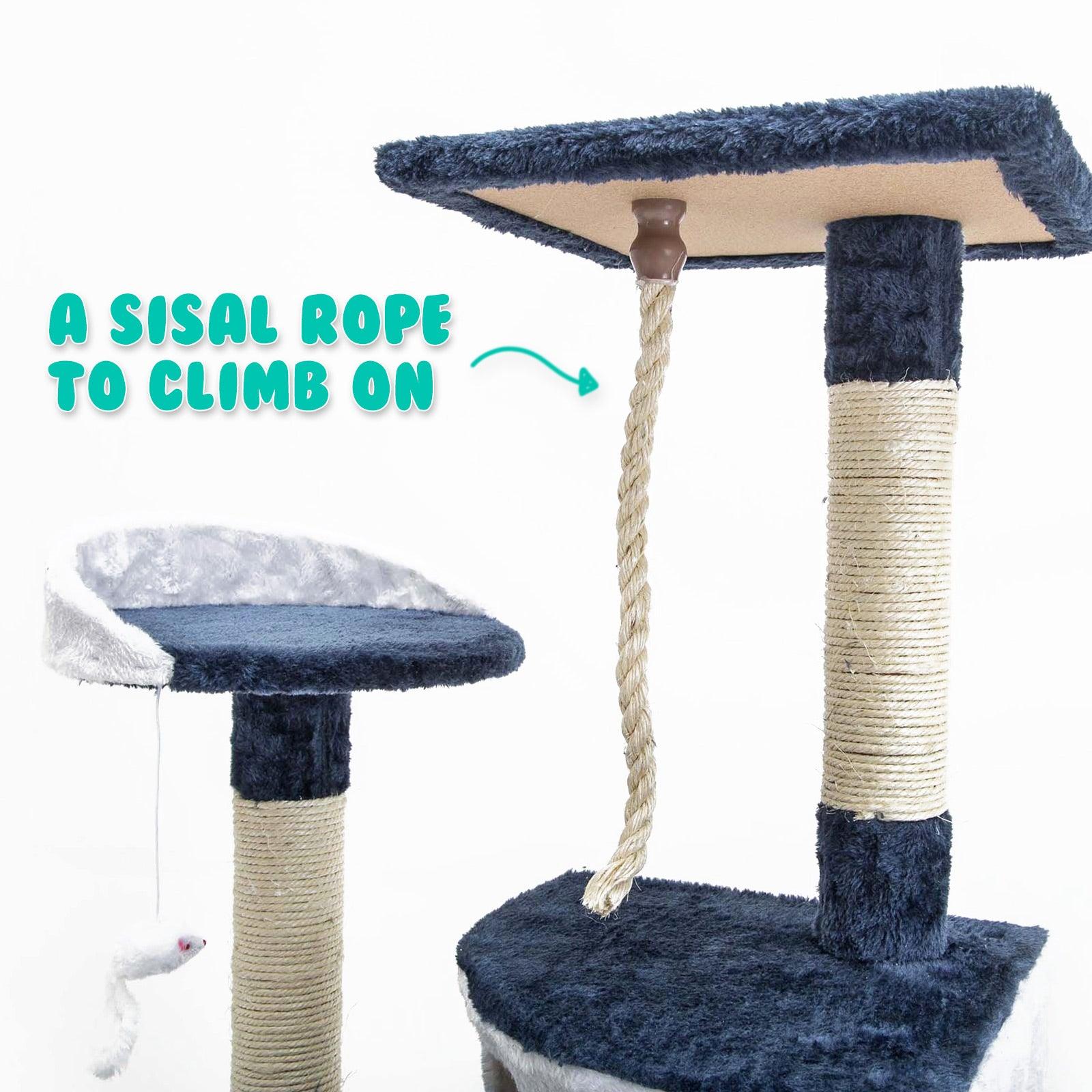 Paw Mate 120cm Blue Cat Tree Bear Multi Level Scratcher - Pet Parlour Australia