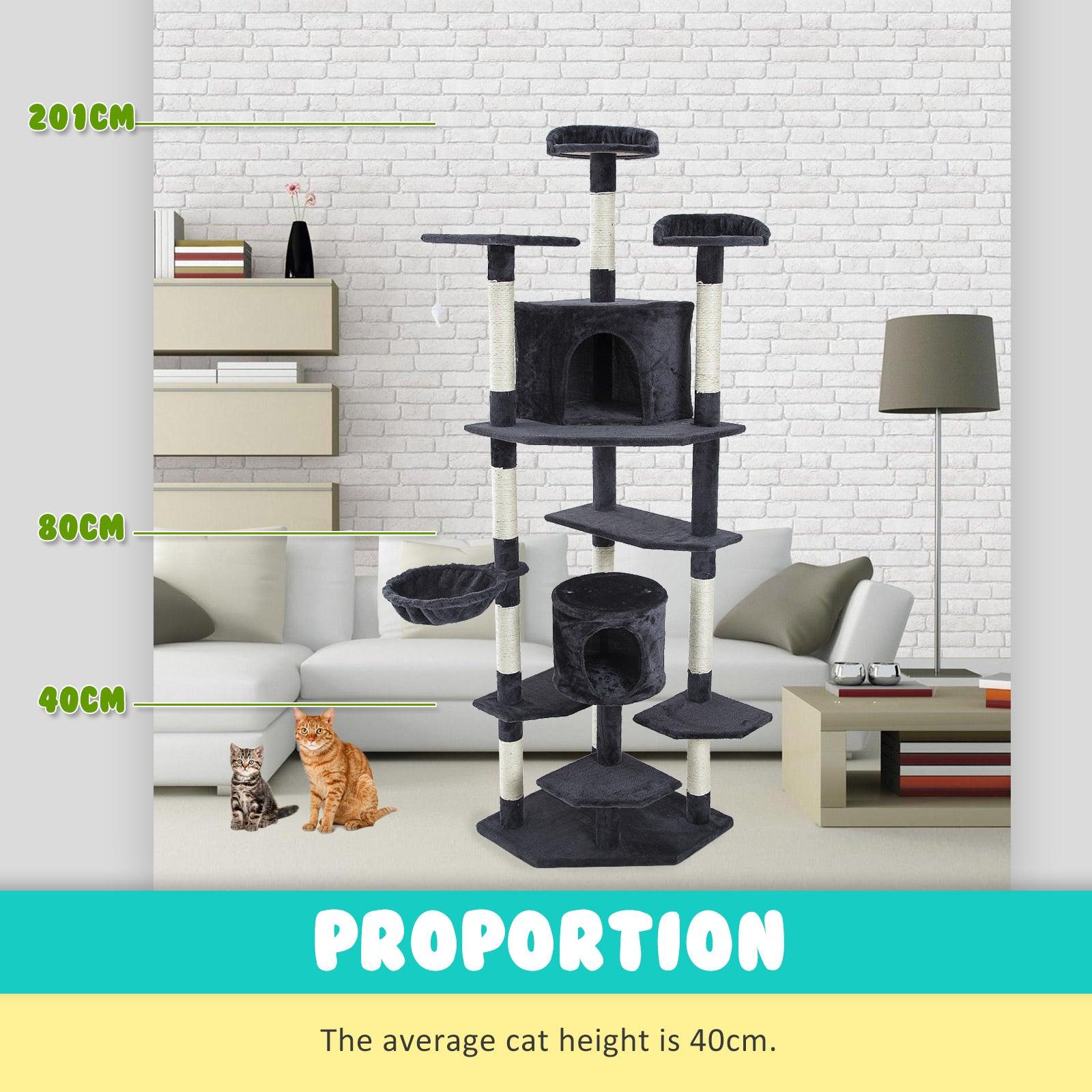 Paw Mate 201cm Grey Cat Tree Parala Multi Level Scratcher - Pet Parlour Australia