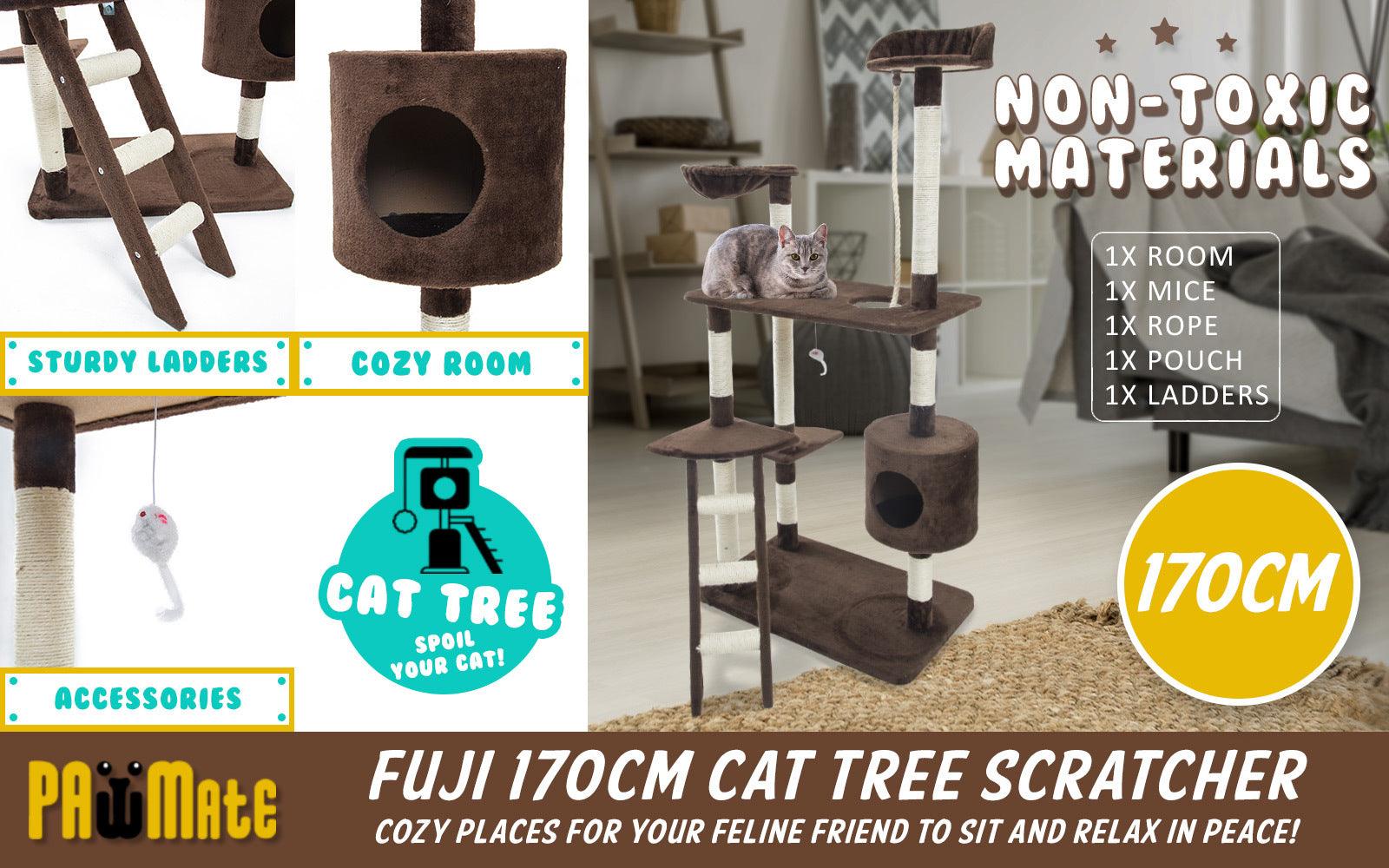 Paw Mate 170cm Brown Cat Tree Fuji Multi Level Scratcher - Pet Parlour Australia