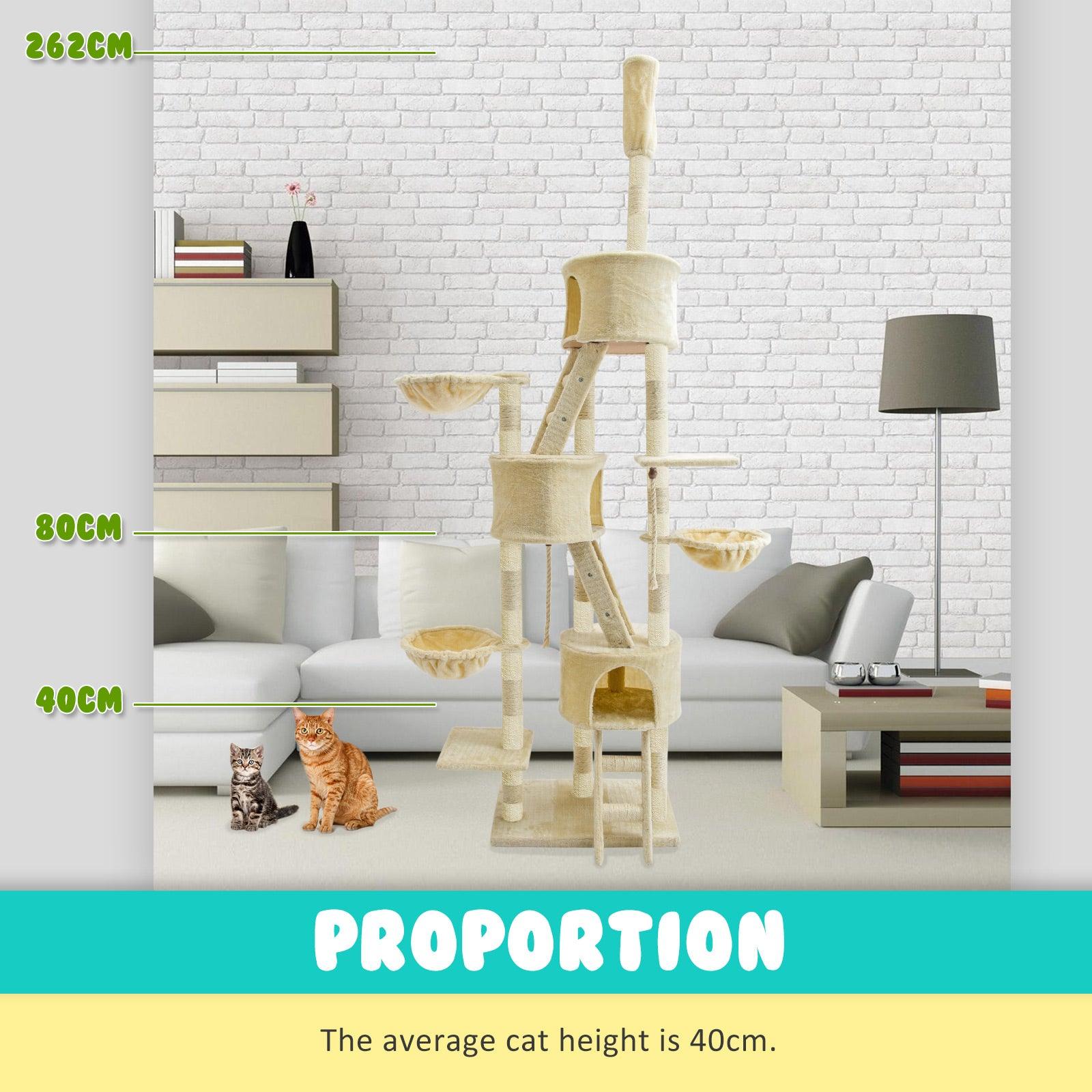 Paw Mate 262cm Beige Cat Tree Paradise Multi Level Scratcher - Pet Parlour Australia