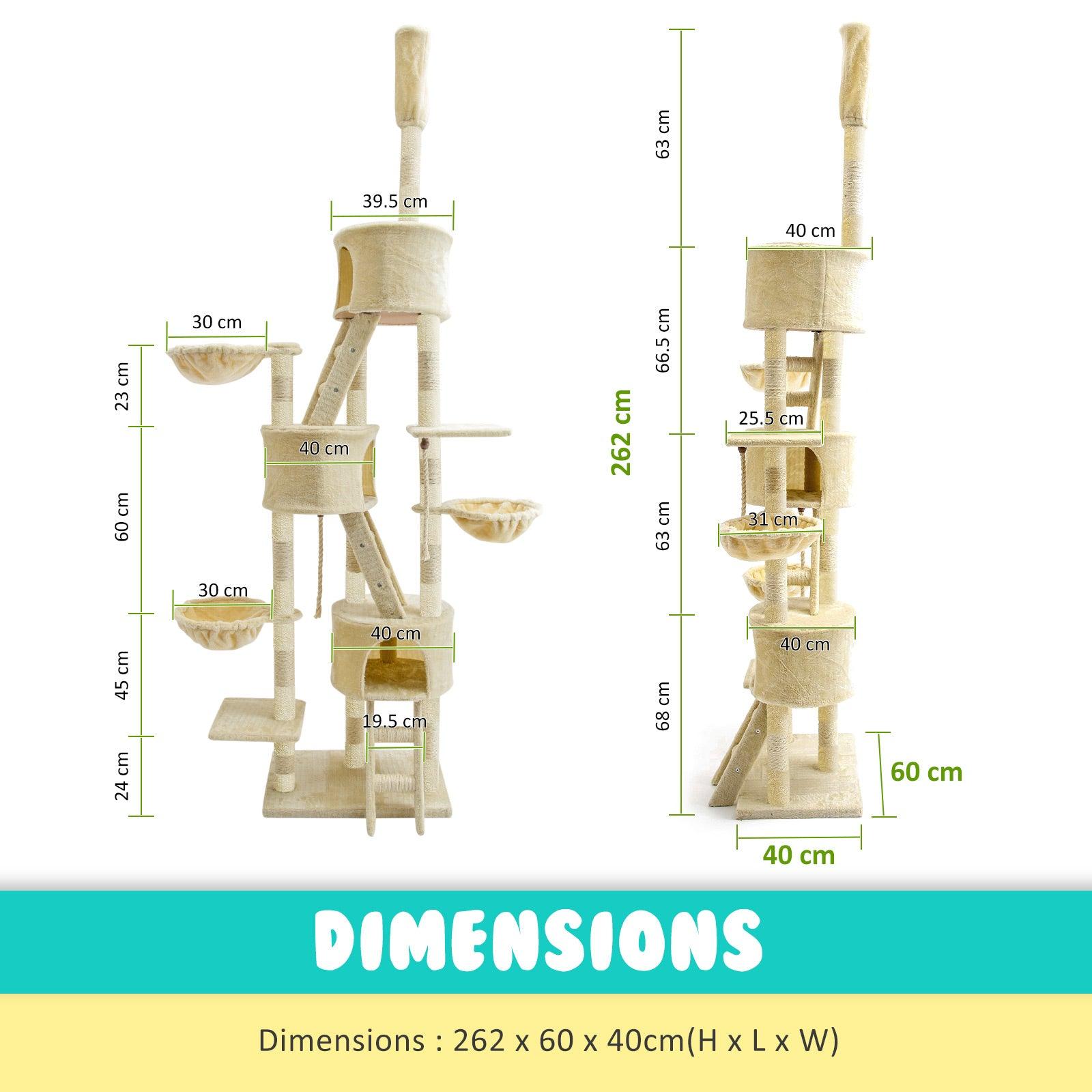 Paw Mate 262cm Beige Cat Tree Paradise Multi Level Scratcher - Pet Parlour Australia