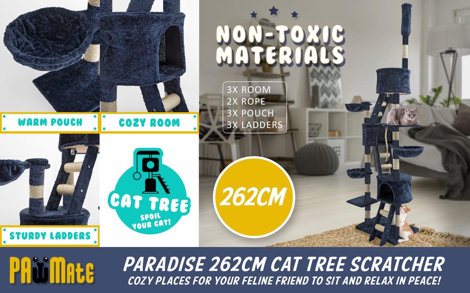 Paw Mate 262cm Blue Cat Tree Paradise Multi Level Scratcher - Pet Parlour Australia