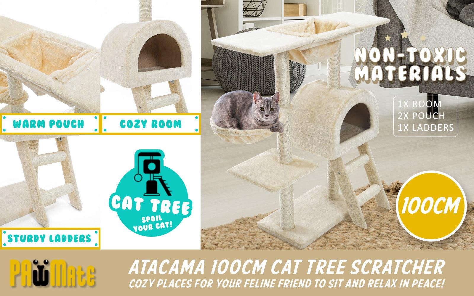 Paw Mate 100cm Beige Cat Tree Atacama Multi Level Scratcher - Pet Parlour Australia