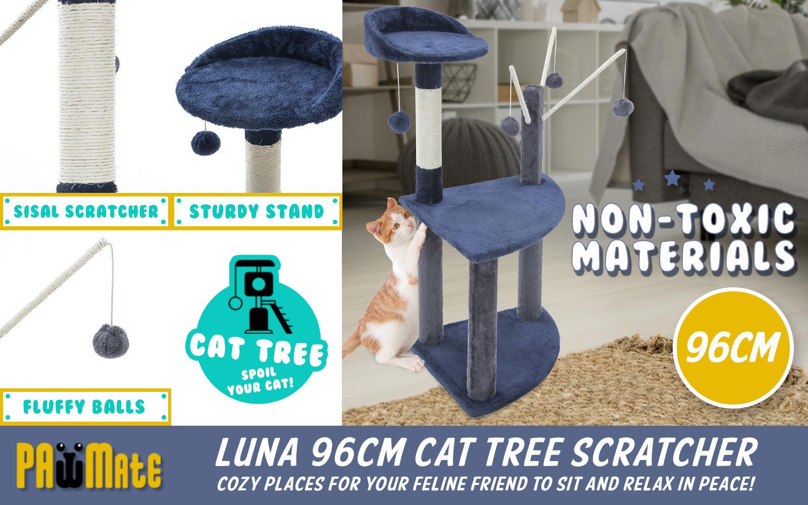 Paw Mate 96cm Blue Cat Tree Luna Multi Level Scratcher - Pet Parlour Australia