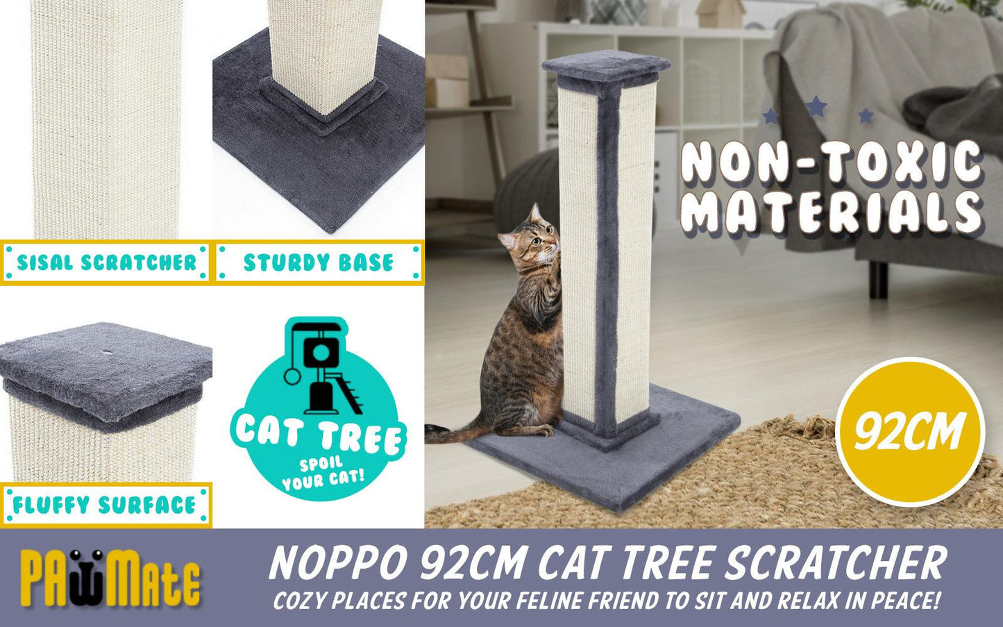 Paw Mate 92cm Grey Cat Tree Noppo Multi Level Scratcher - Pet Parlour Australia