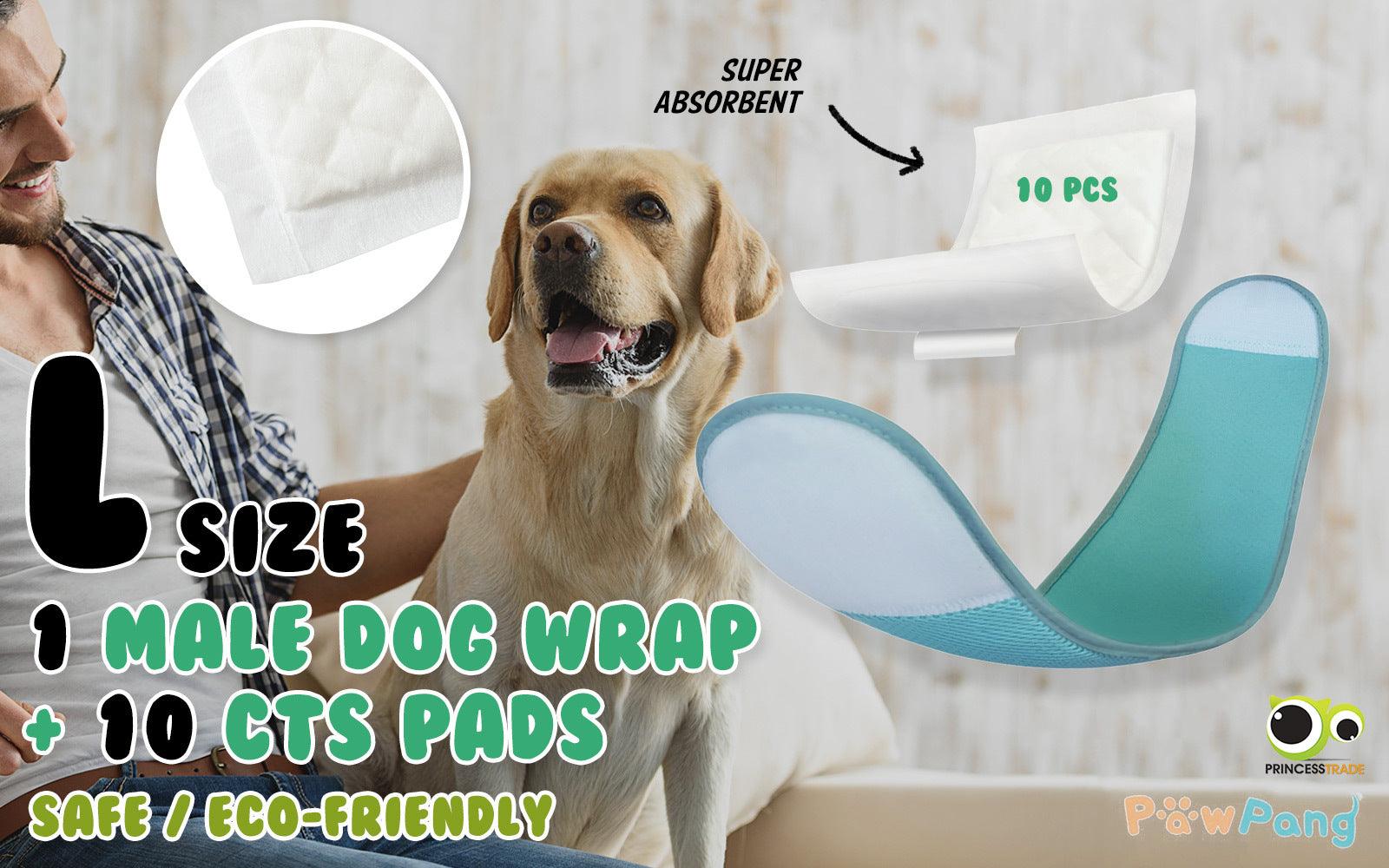 PawPang L Dog Wrap Reusable Male + 10 Ct M Diaper Booster Pads Disposable - Pet Parlour Australia