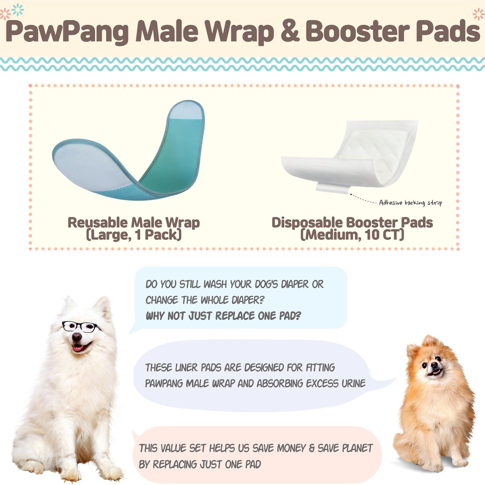 PawPang L Dog Wrap Reusable Male + 10 Ct M Diaper Booster Pads Disposable - Pet Parlour Australia