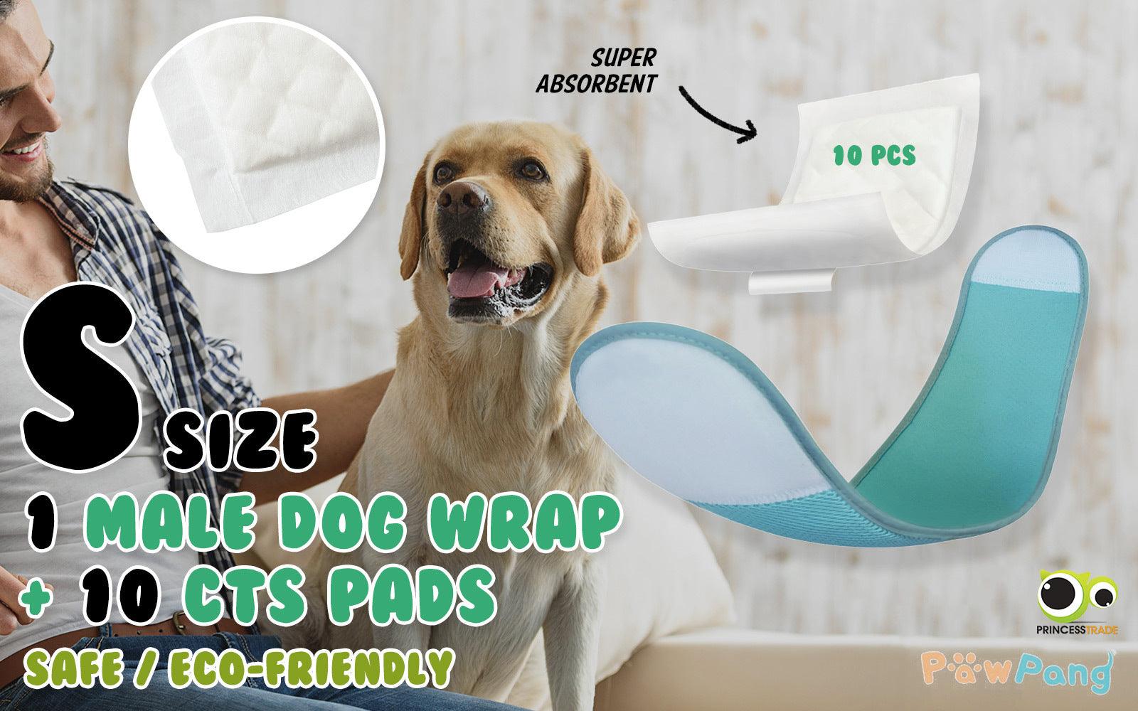 PawPang S Dog Wrap Reusable Male + 10 Ct S Diaper Booster Pads Disposable - Pet Parlour Australia