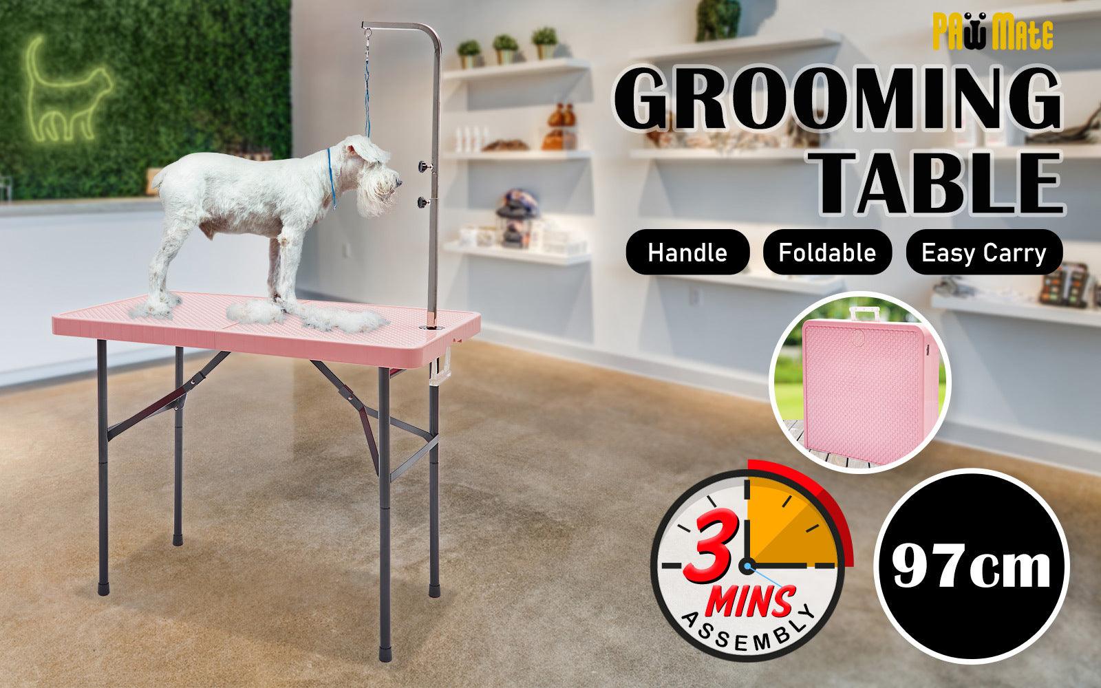 Paw Mat 97cm Pink Dog Cat Pet Grooming Salon Table Foldable Carry Height Adjustable - Pet Parlour Australia