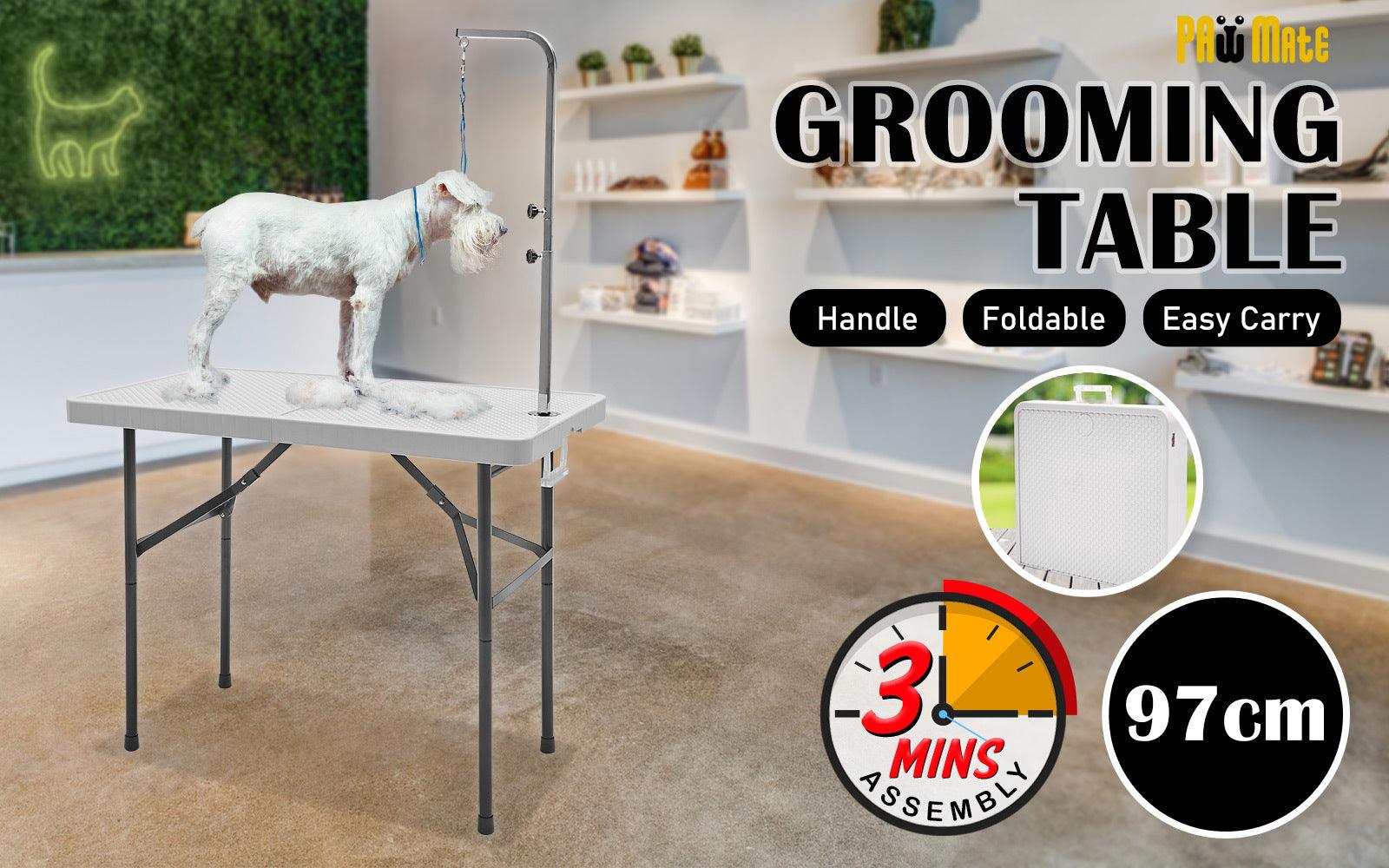Paw Mat 97cm White Dog Cat Pet Grooming Salon Table Foldable Carry Height Adjustable - Pet Parlour Australia