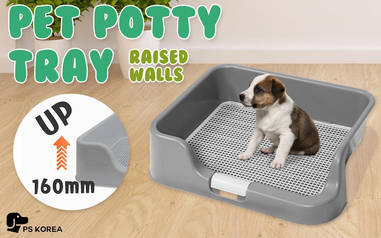 PS KOREA Grey Dog Pet Potty Tray Training Toilet Raised Walls T1 - Pet Parlour Australia