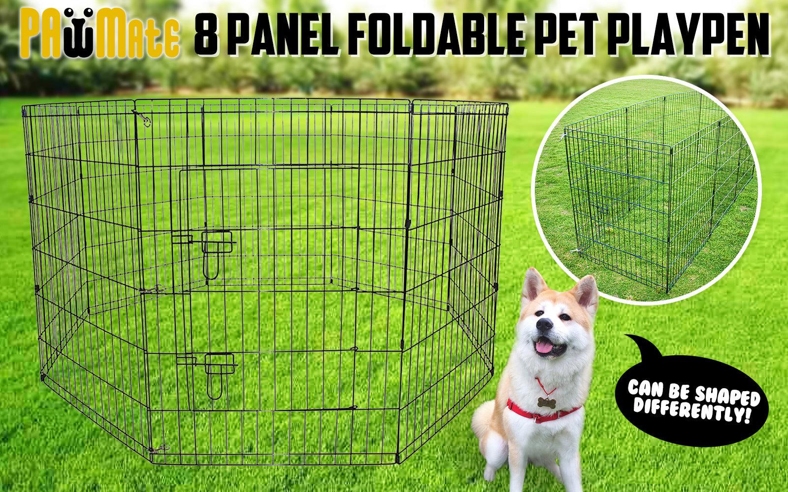 Paw Mate Pet Playpen 8 Panel 24in Foldable Dog Cage + Cover - Pet Parlour Australia