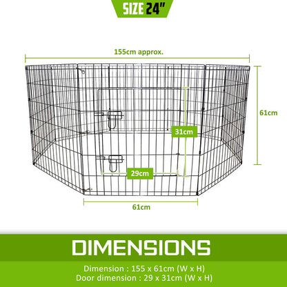 Paw Mate Pet Playpen 8 Panel 24in Foldable Dog Cage + Cover - Pet Parlour Australia