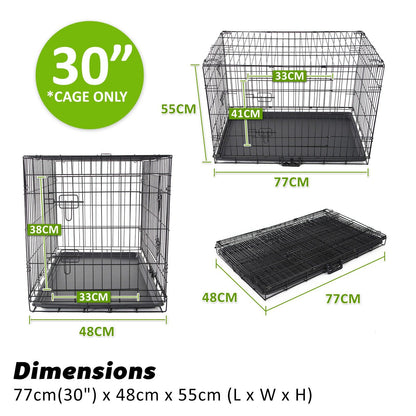 Paw Mate Wire Dog Cage Foldable Crate Kennel 30in with Tray + Cushion Mat Combo - Pet Parlour Australia