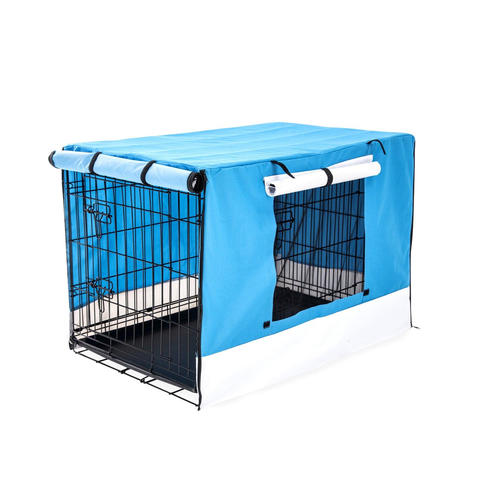 Paw Mate Wire Dog Cage Foldable Crate Kennel 24in with Tray + Blue Cover Combo - Pet Parlour Australia