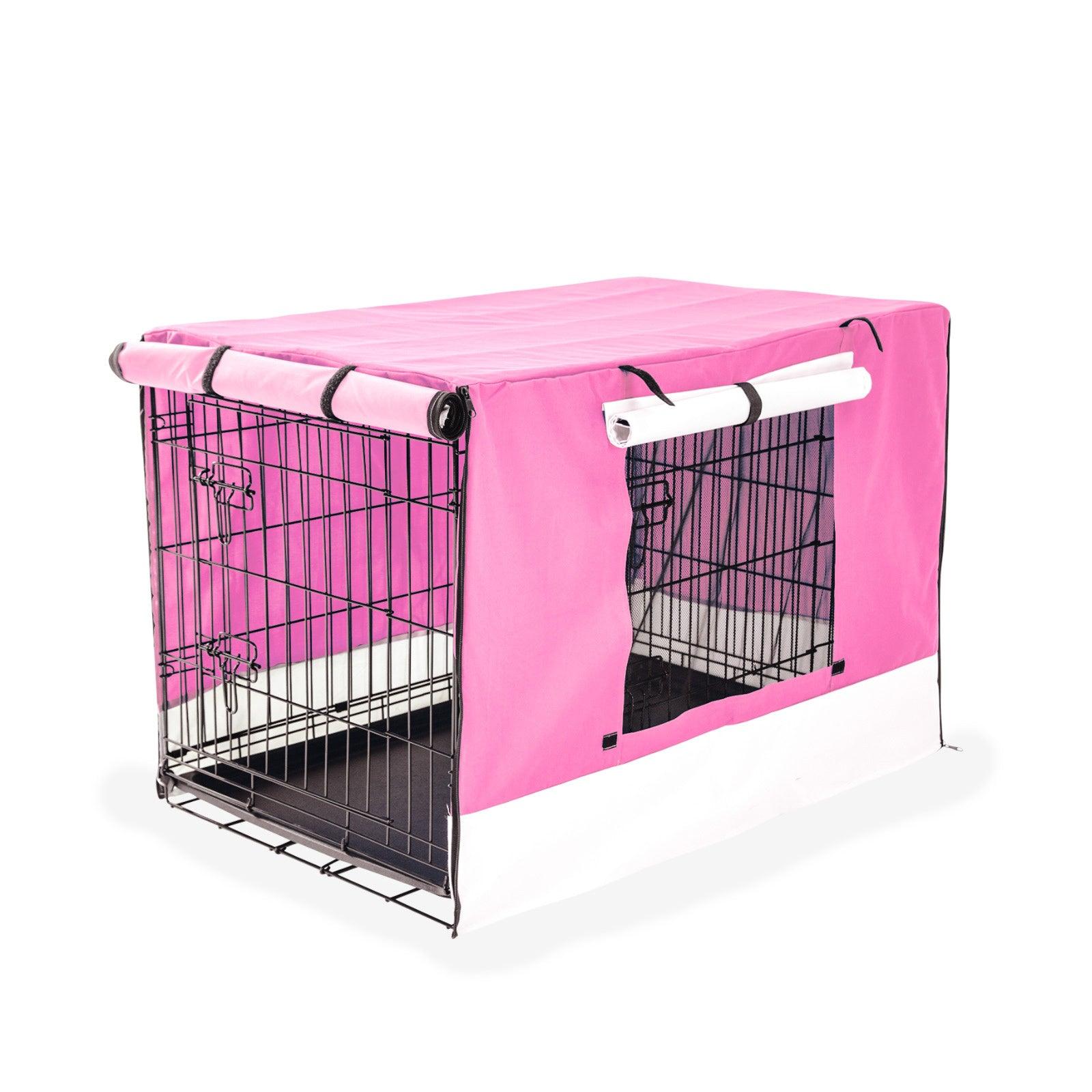 Paw Mate Wire Dog Cage Foldable Crate Kennel 24in with Tray + Pink Cover Combo - Pet Parlour Australia