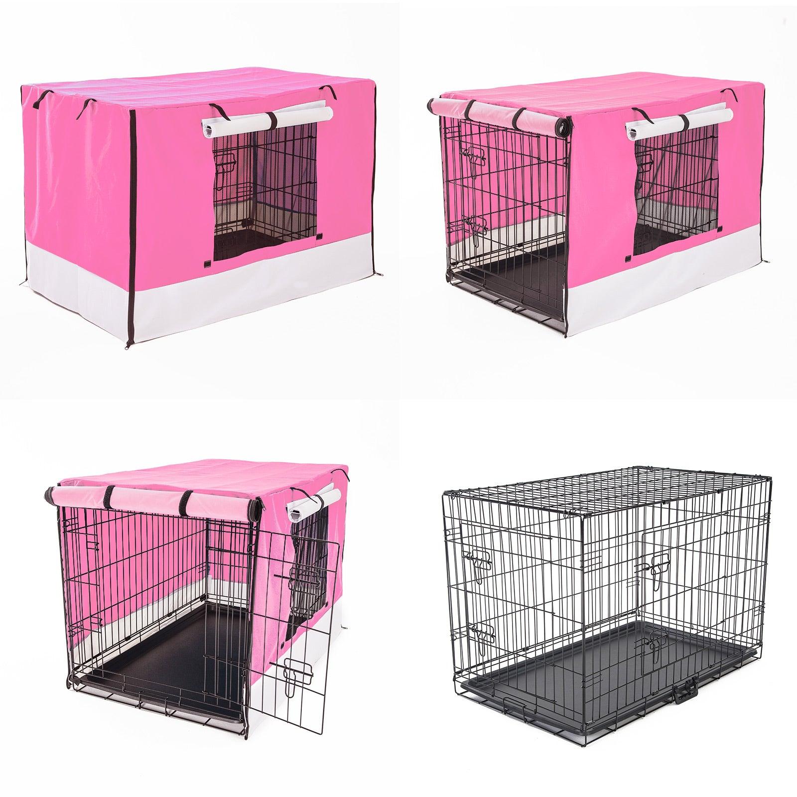 Paw Mate Wire Dog Cage Foldable Crate Kennel 24in with Tray + Pink Cover Combo - Pet Parlour Australia