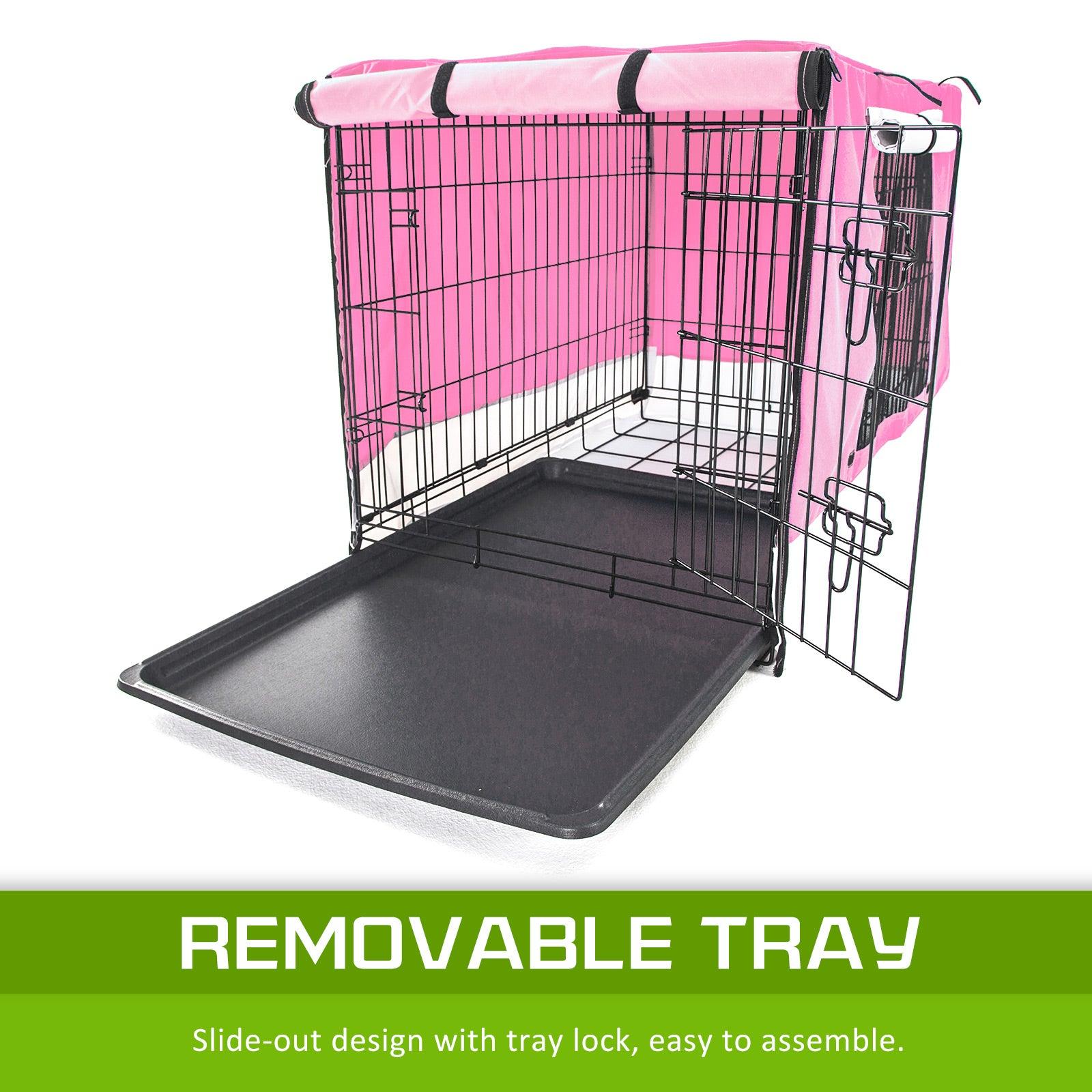 Paw Mate Wire Dog Cage Foldable Crate Kennel 24in with Tray + Pink Cover Combo - Pet Parlour Australia