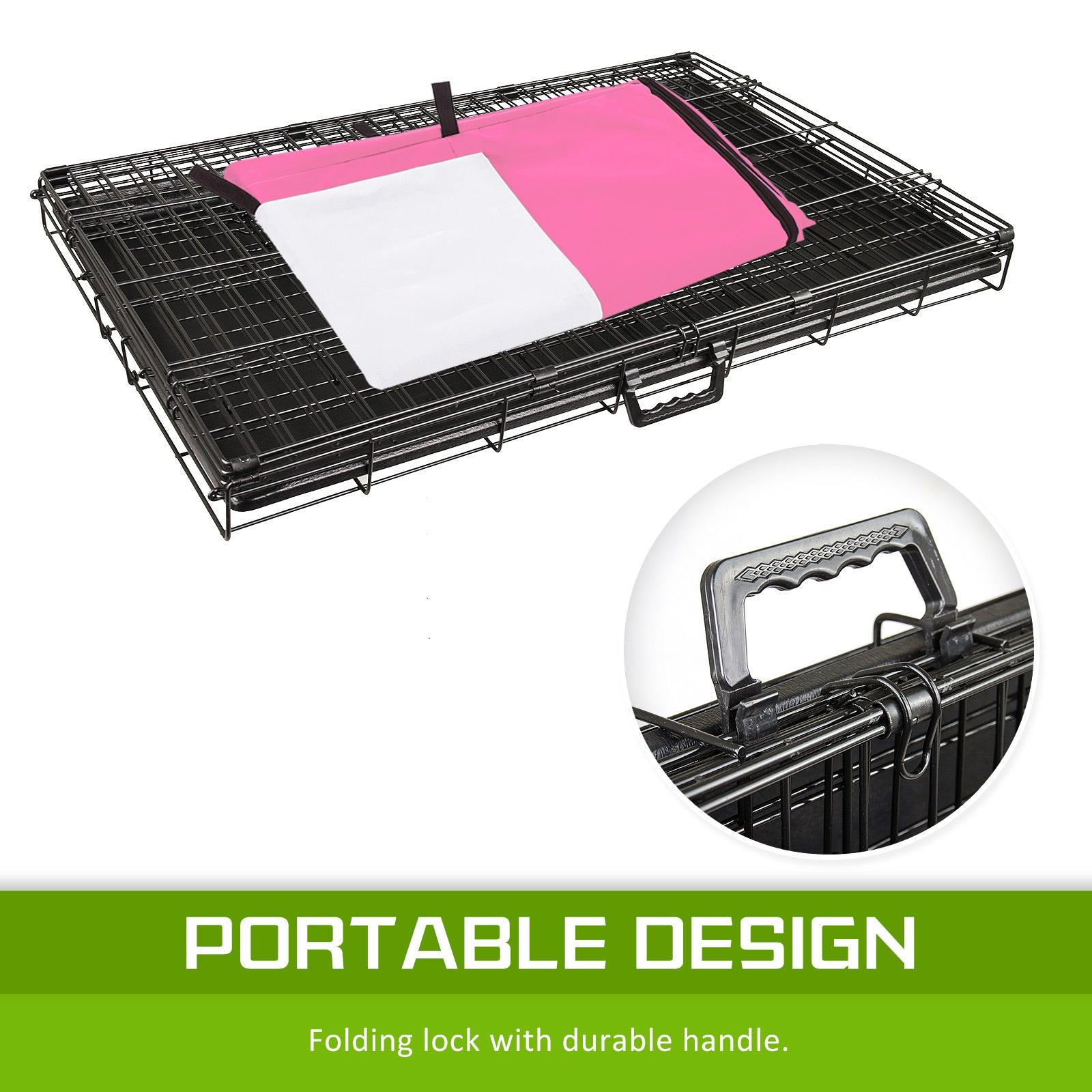 Paw Mate Wire Dog Cage Foldable Crate Kennel 24in with Tray + Pink Cover Combo - Pet Parlour Australia