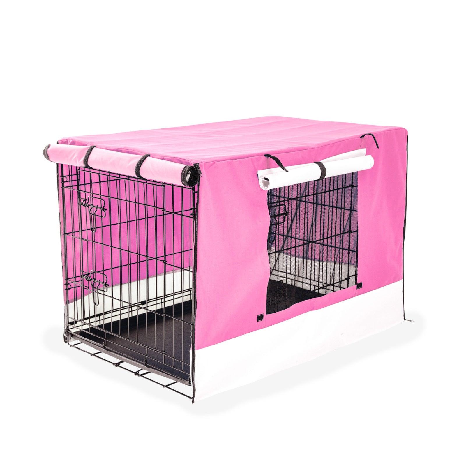 Paw Mate Wire Dog Cage Foldable Crate Kennel 30in with Tray + Pink Cover Combo - Pet Parlour Australia