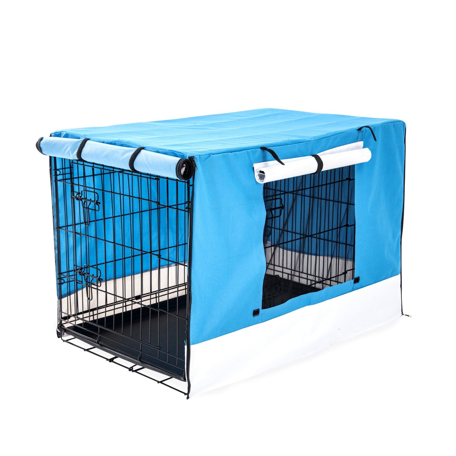 Paw Mate Wire Dog Cage Foldable Crate Kennel 36in with Tray + Blue Cover Combo - Pet Parlour Australia