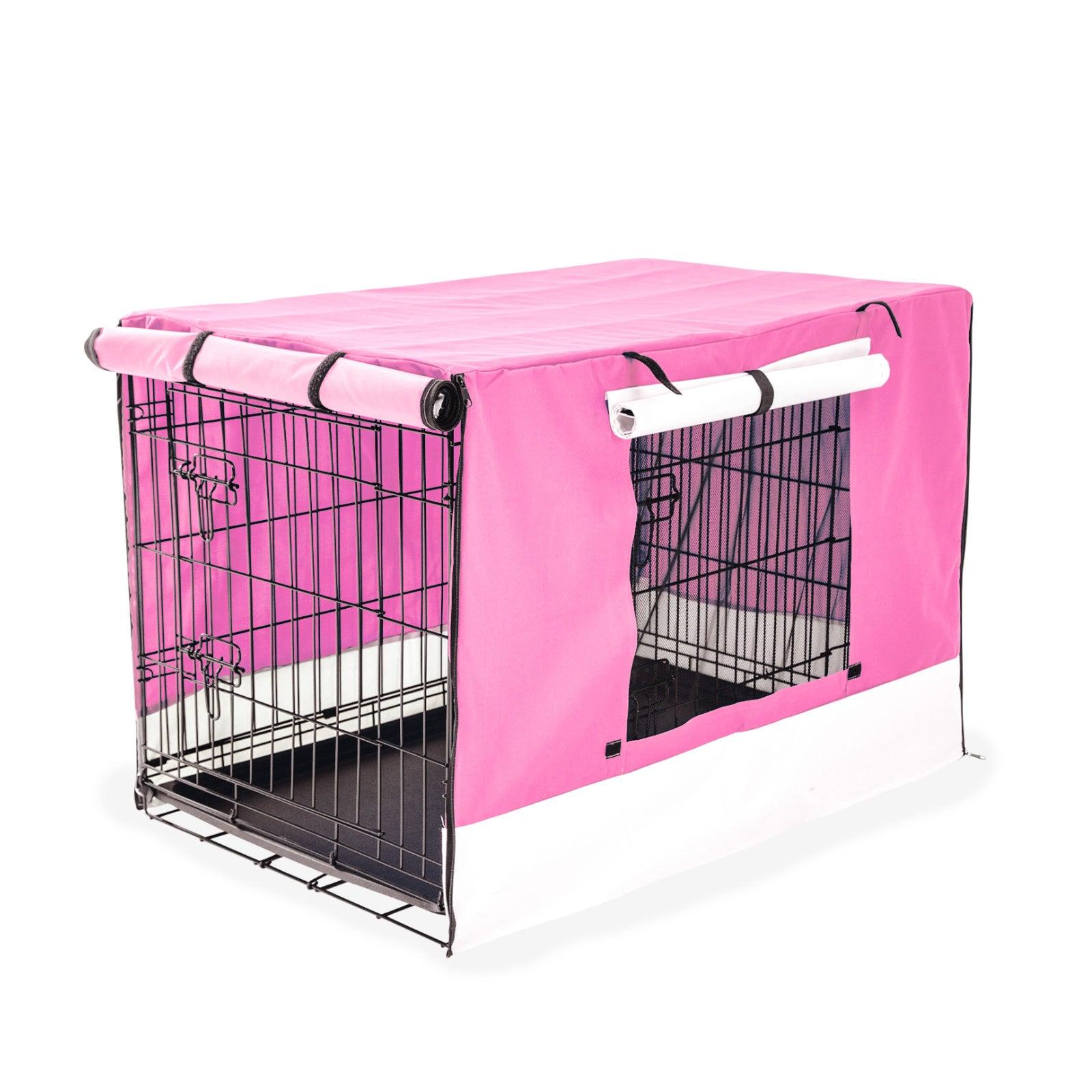 Paw Mate Wire Dog Cage Foldable Crate Kennel 36in with Tray + Pink Cover Combo - Pet Parlour Australia