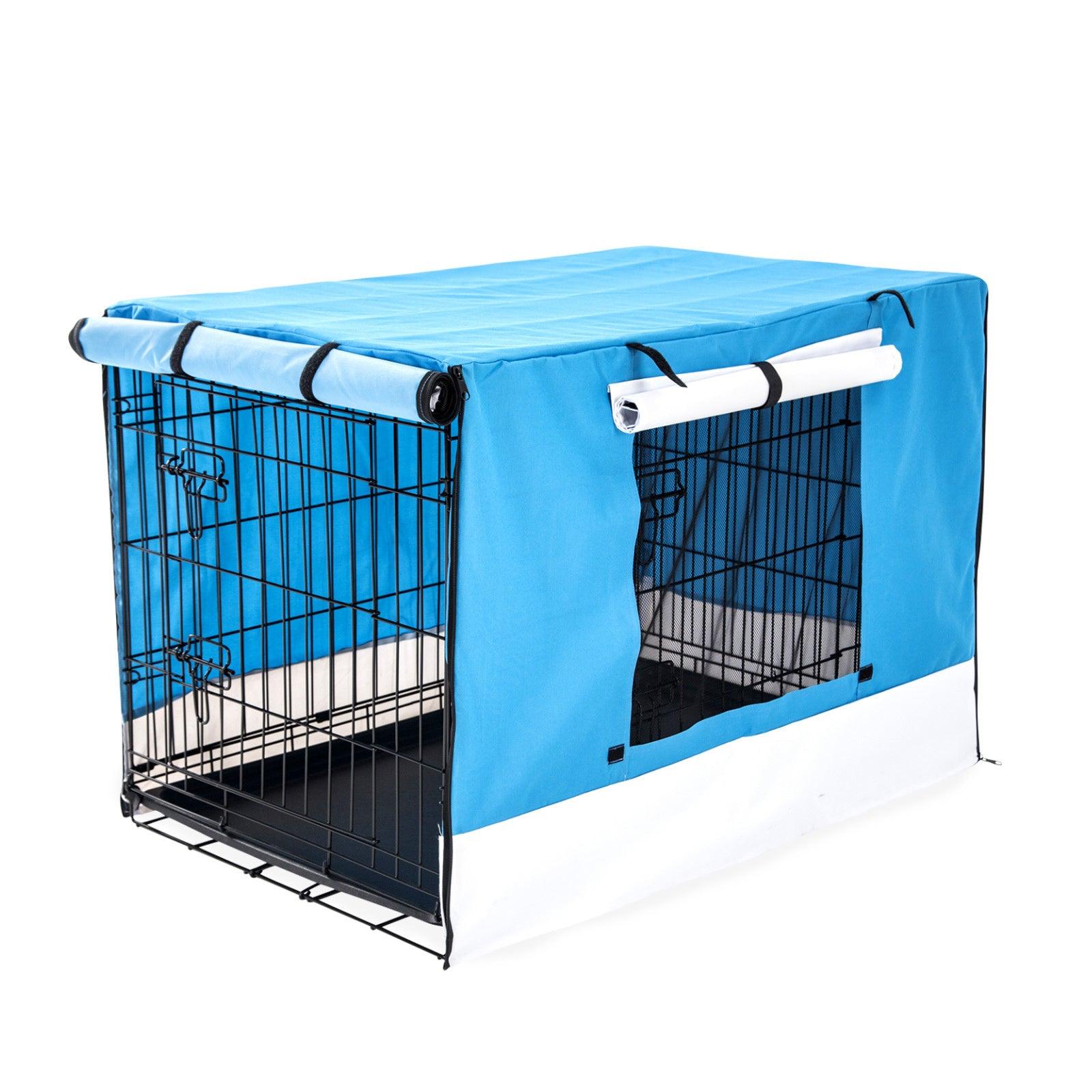 Paw Mate Wire Dog Cage Foldable Crate Kennel 42in with Tray + Blue Cover Combo - Pet Parlour Australia