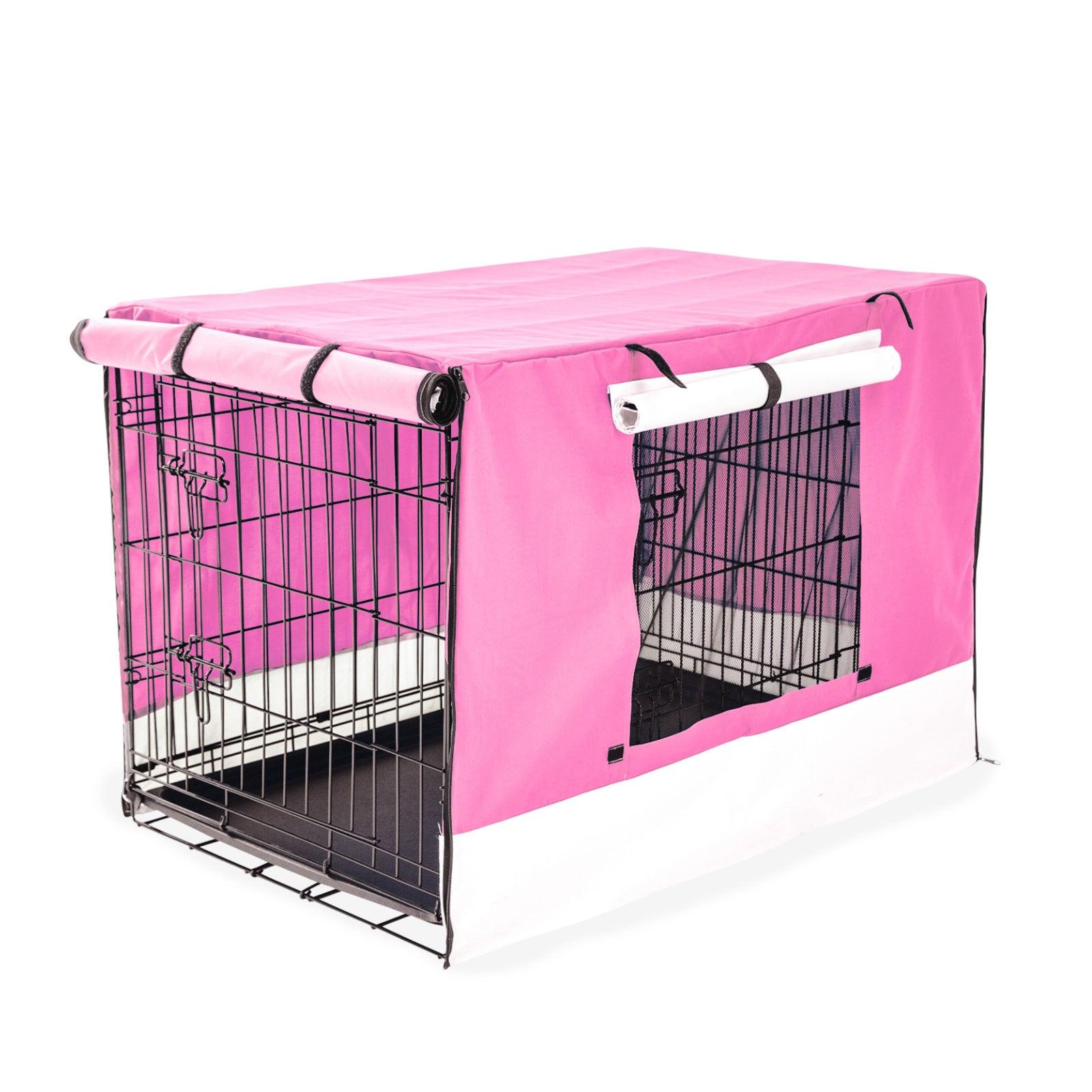 Paw Mate Wire Dog Cage Foldable Crate Kennel 42in with Tray + Pink Cover Combo - Pet Parlour Australia