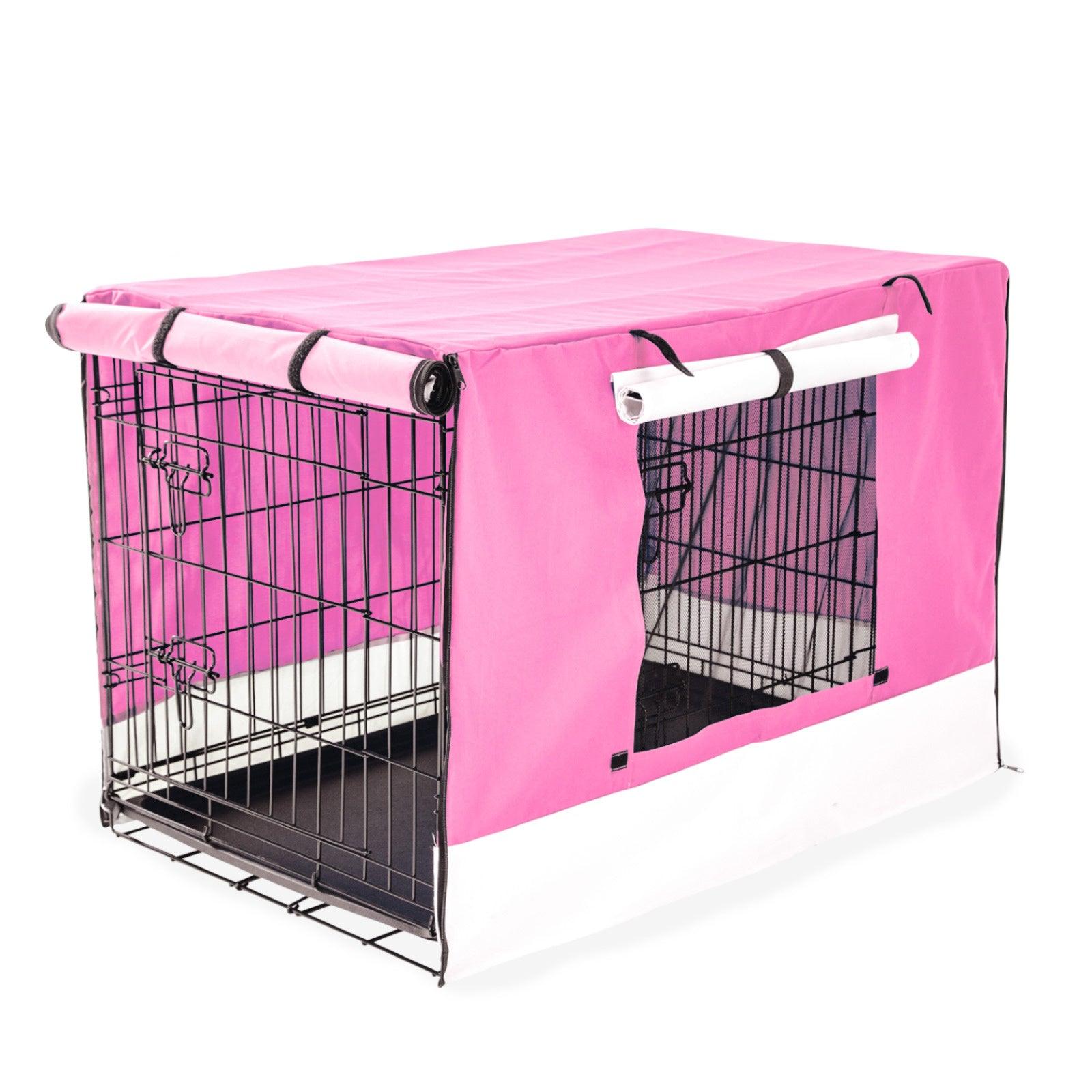 Paw Mate Wire Dog Cage Foldable Crate Kennel 48in with Tray + Pink Cover Combo - Pet Parlour Australia