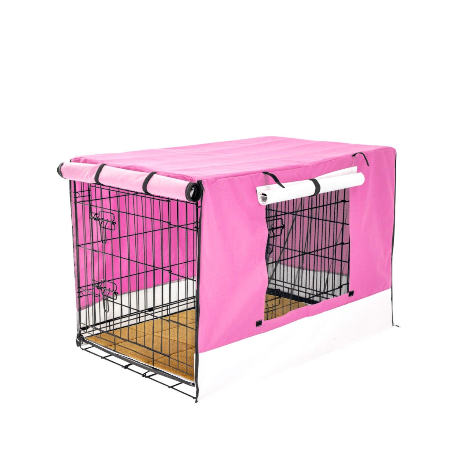 Paw Mate Wire Dog Cage Crate 24in with Tray + Cushion Mat + Pink Cover Combo - Pet Parlour Australia