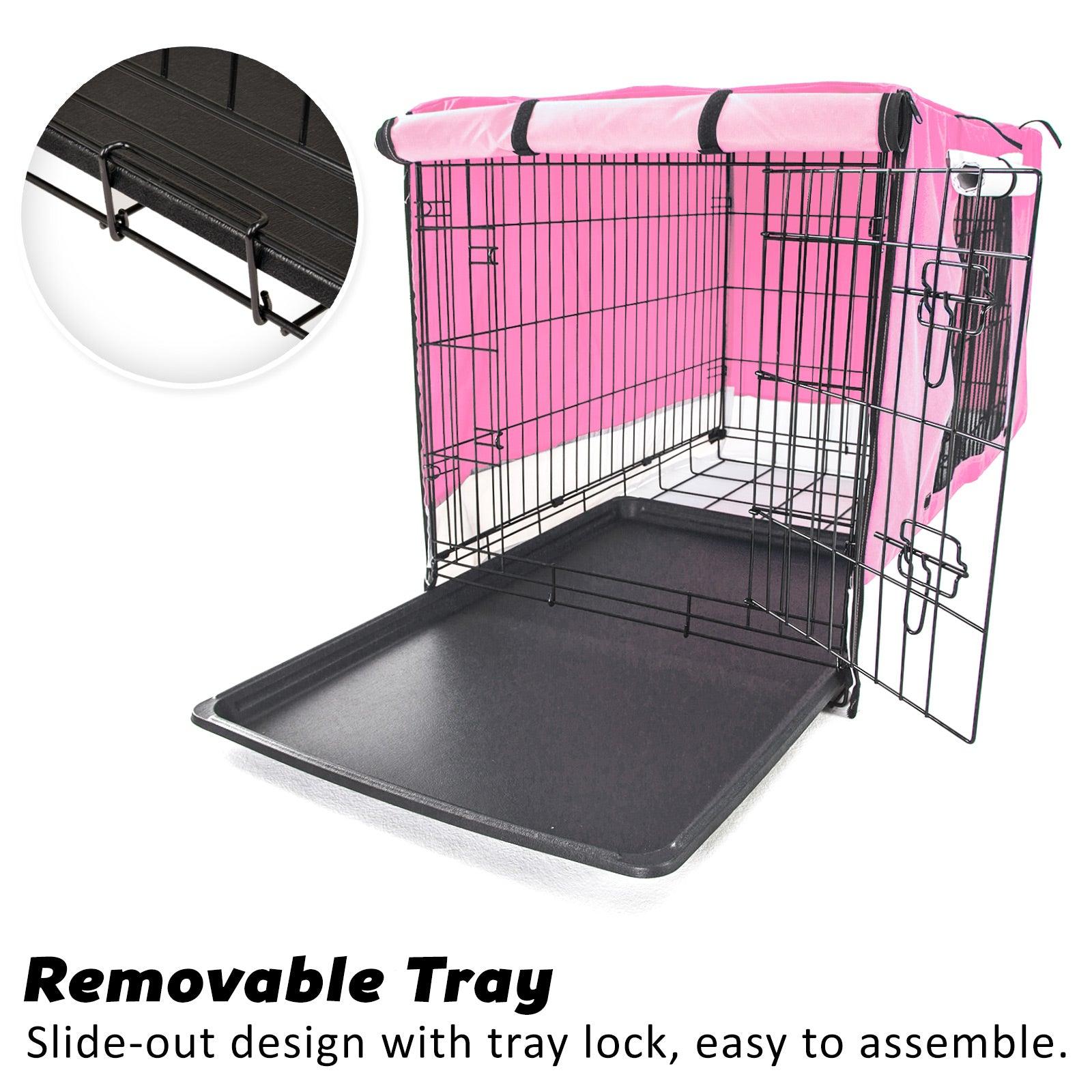 Paw Mate Wire Dog Cage Crate 24in with Tray + Cushion Mat + Pink Cover Combo - Pet Parlour Australia