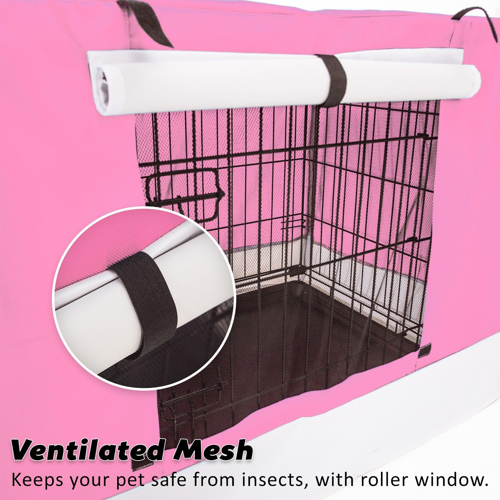 Paw Mate Wire Dog Cage Crate 24in with Tray + Cushion Mat + Pink Cover Combo - Pet Parlour Australia